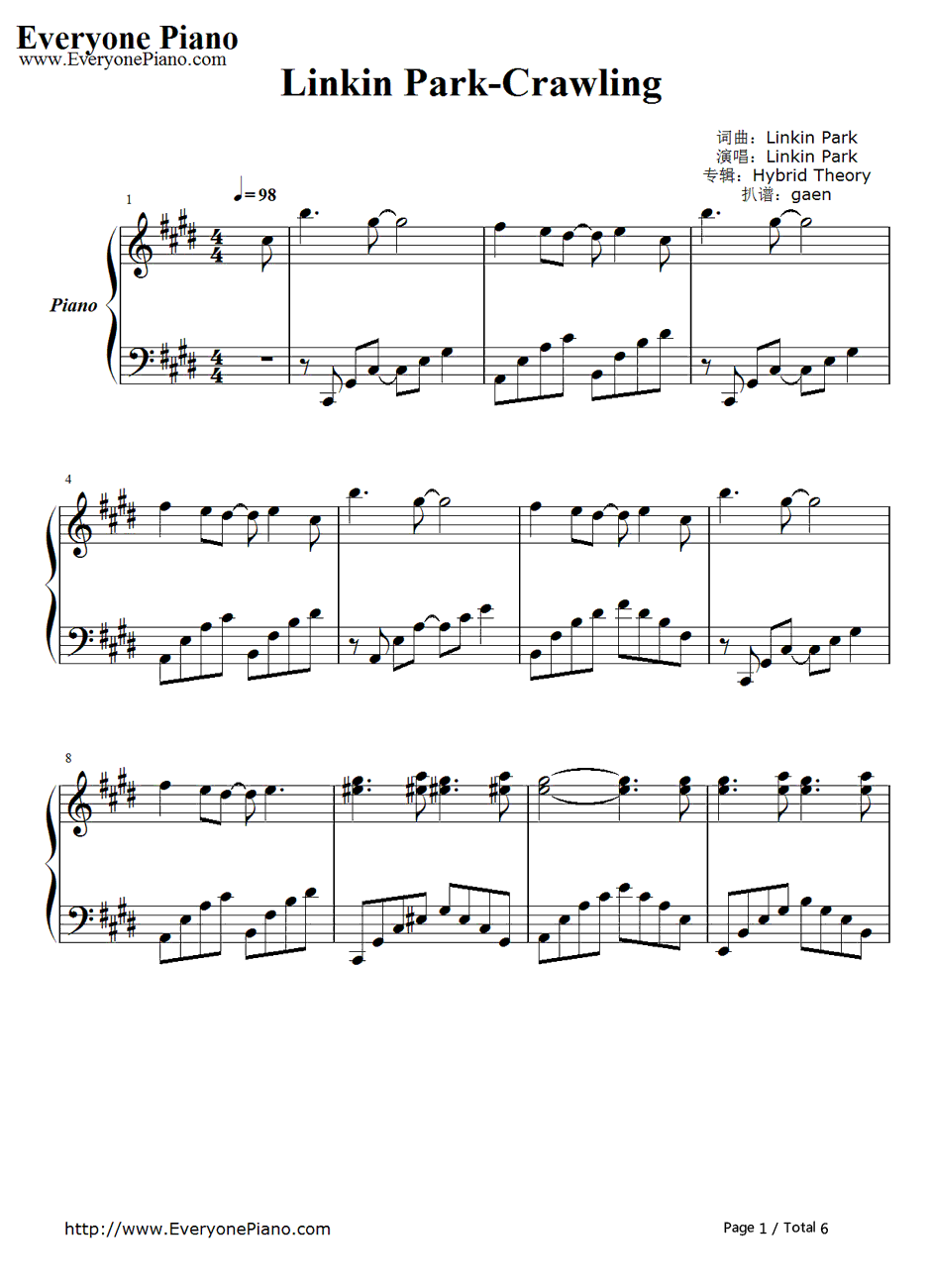 Crawling钢琴谱-LinkinPark1