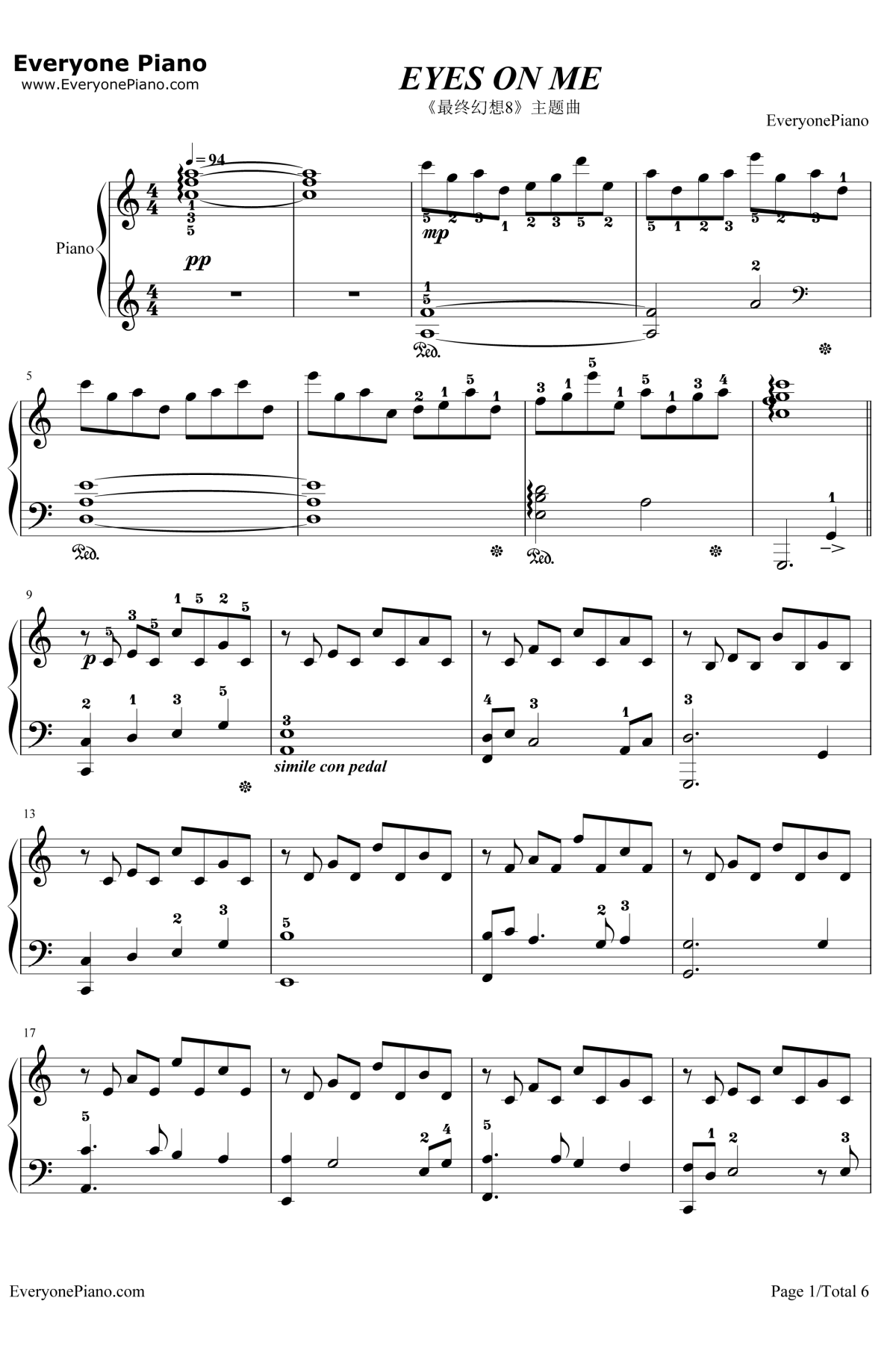 Eyes On Me钢琴谱-王菲1
