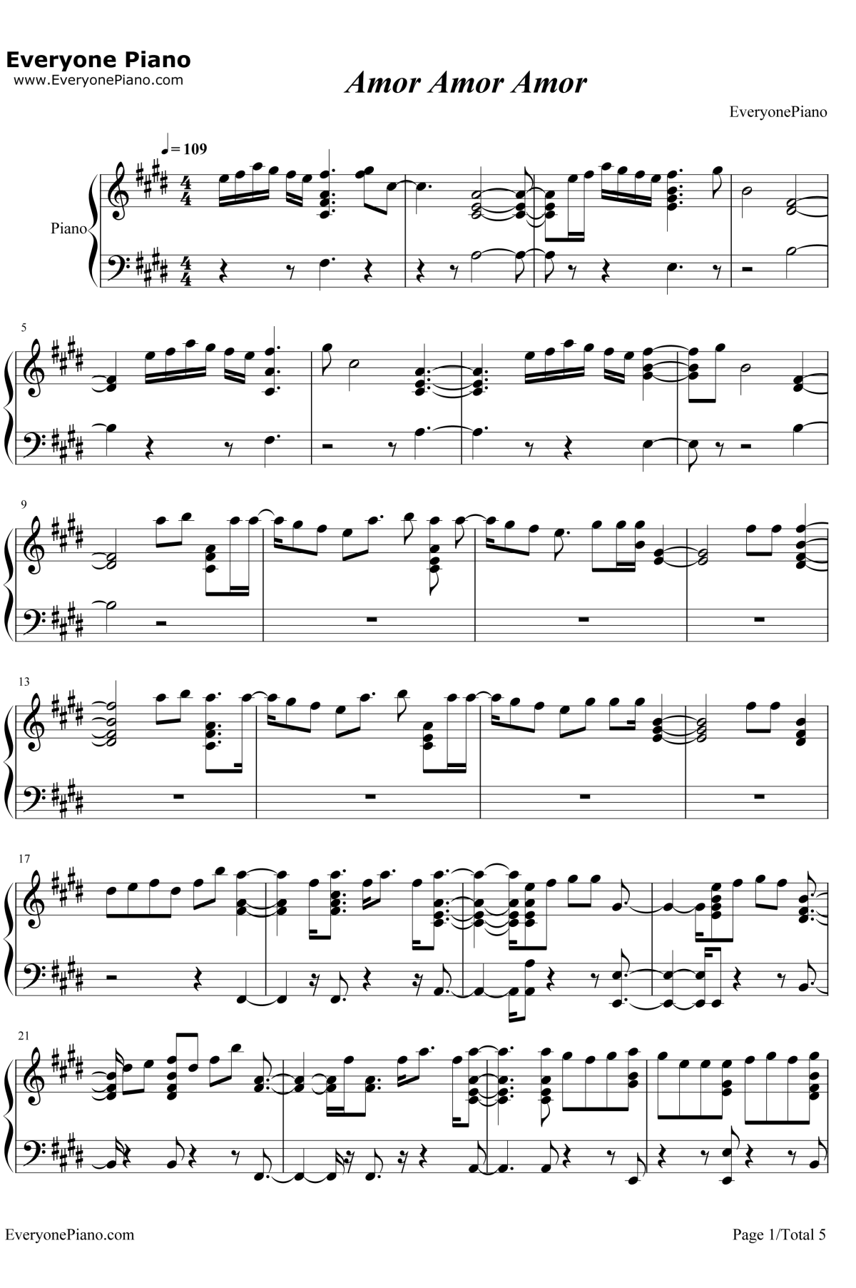 Amor Amor Amor钢琴谱-Jennifer Lopez1