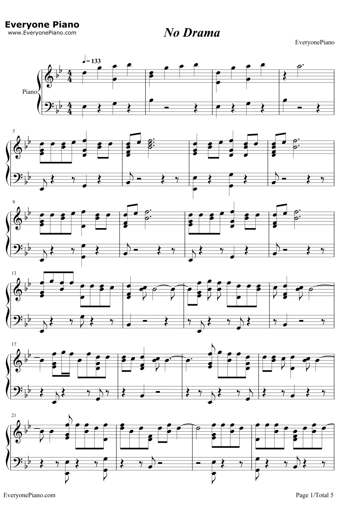 No Drama钢琴谱-Tinashe1