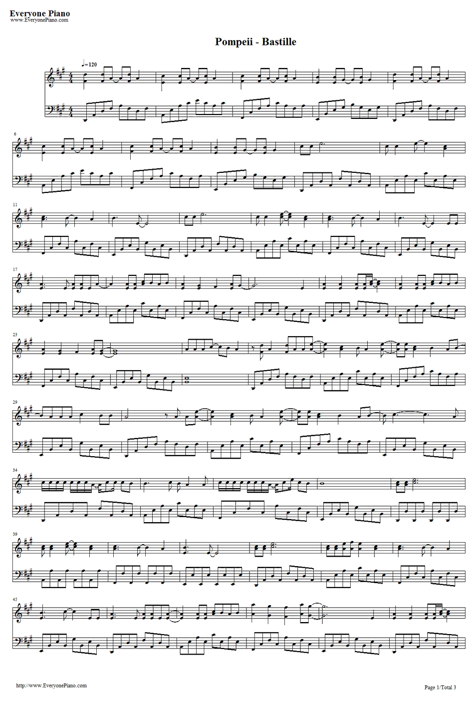 Pompeii简单版钢琴谱-Bastille1