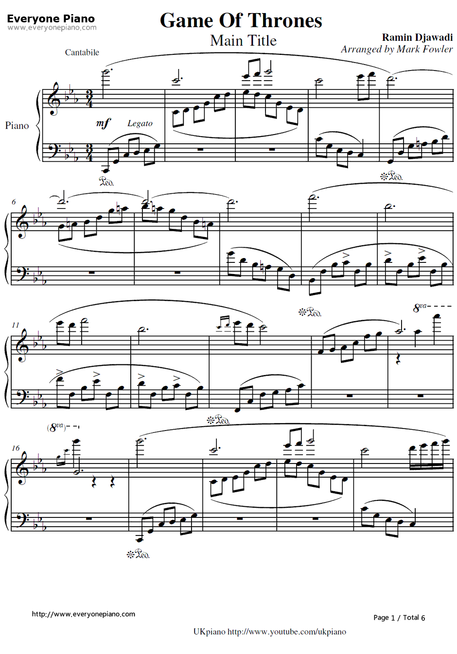 Game of Thrones钢琴谱-拉民•贾瓦迪RaminDjawadi-权力的游戏OST1
