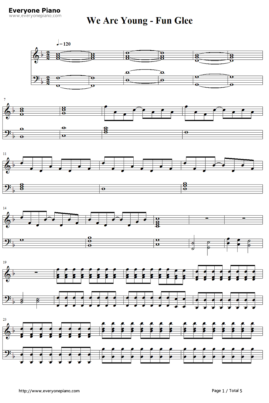 We Are Young钢琴谱-Fun-欢乐合唱团OST1