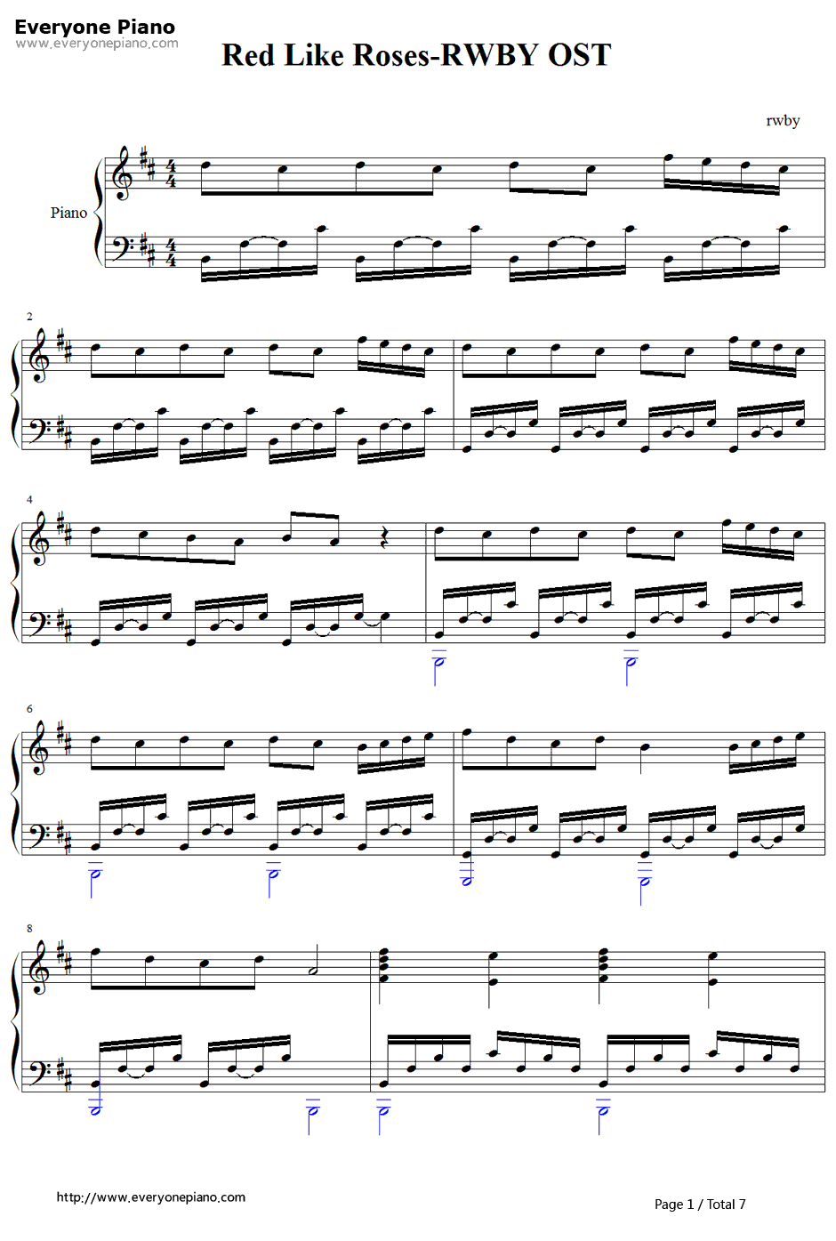 Red Like Roses钢琴谱-CaseyLeeWilliams-RWBY主题曲1