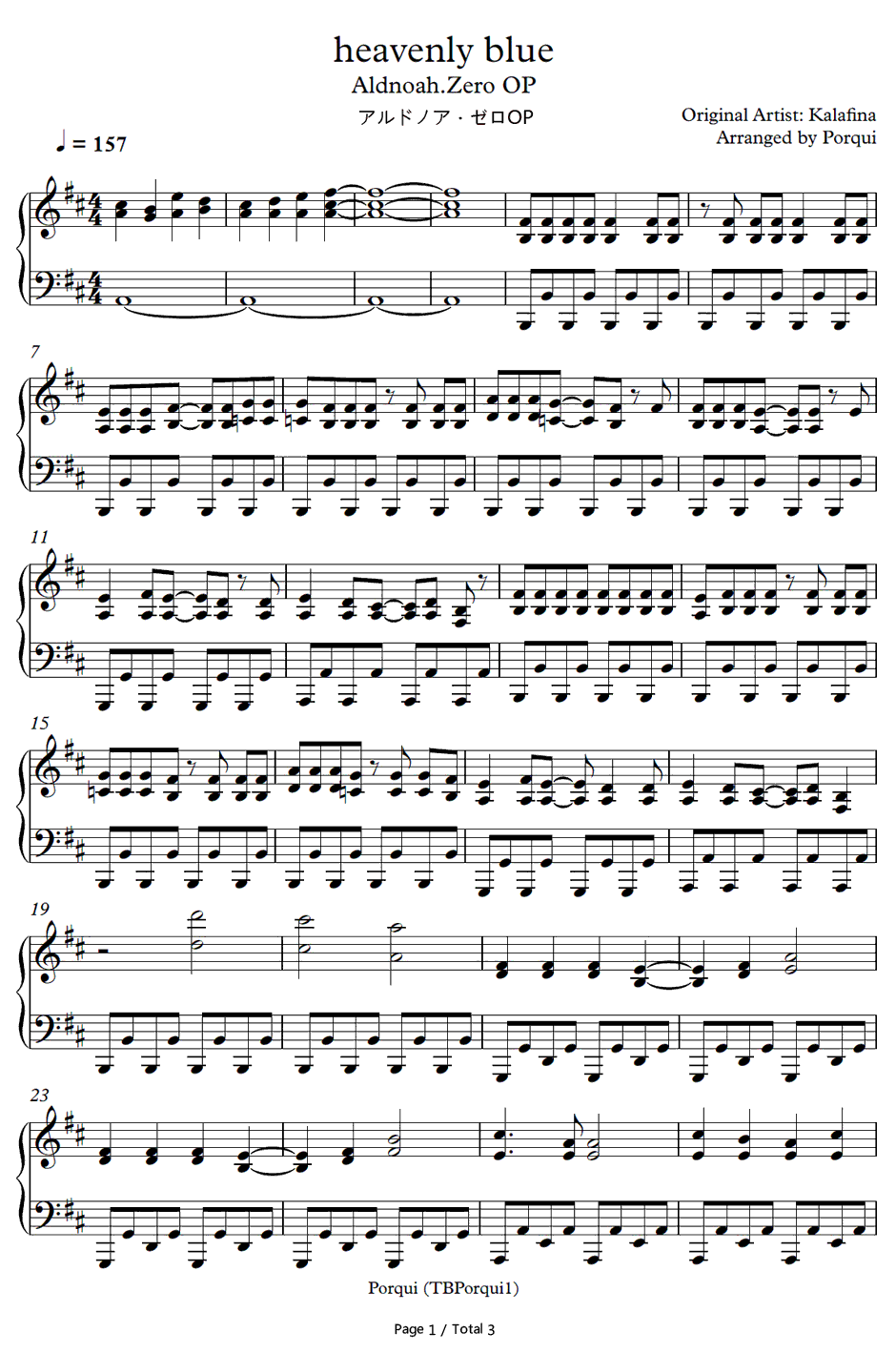 Heavenly blue钢琴谱-Kalafina-AldnoahZeroOP1