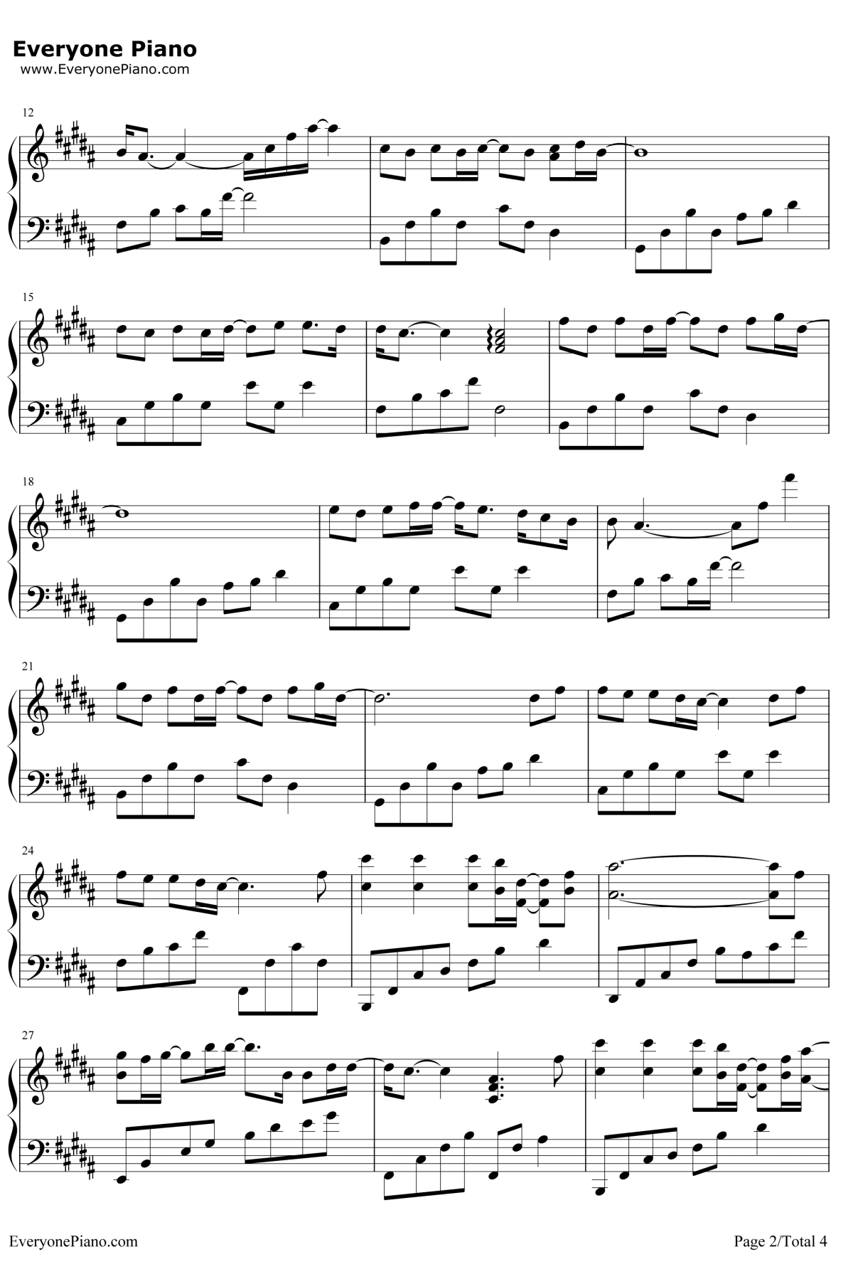 岁月钢琴谱-王菲/那英-如影随心主题曲2