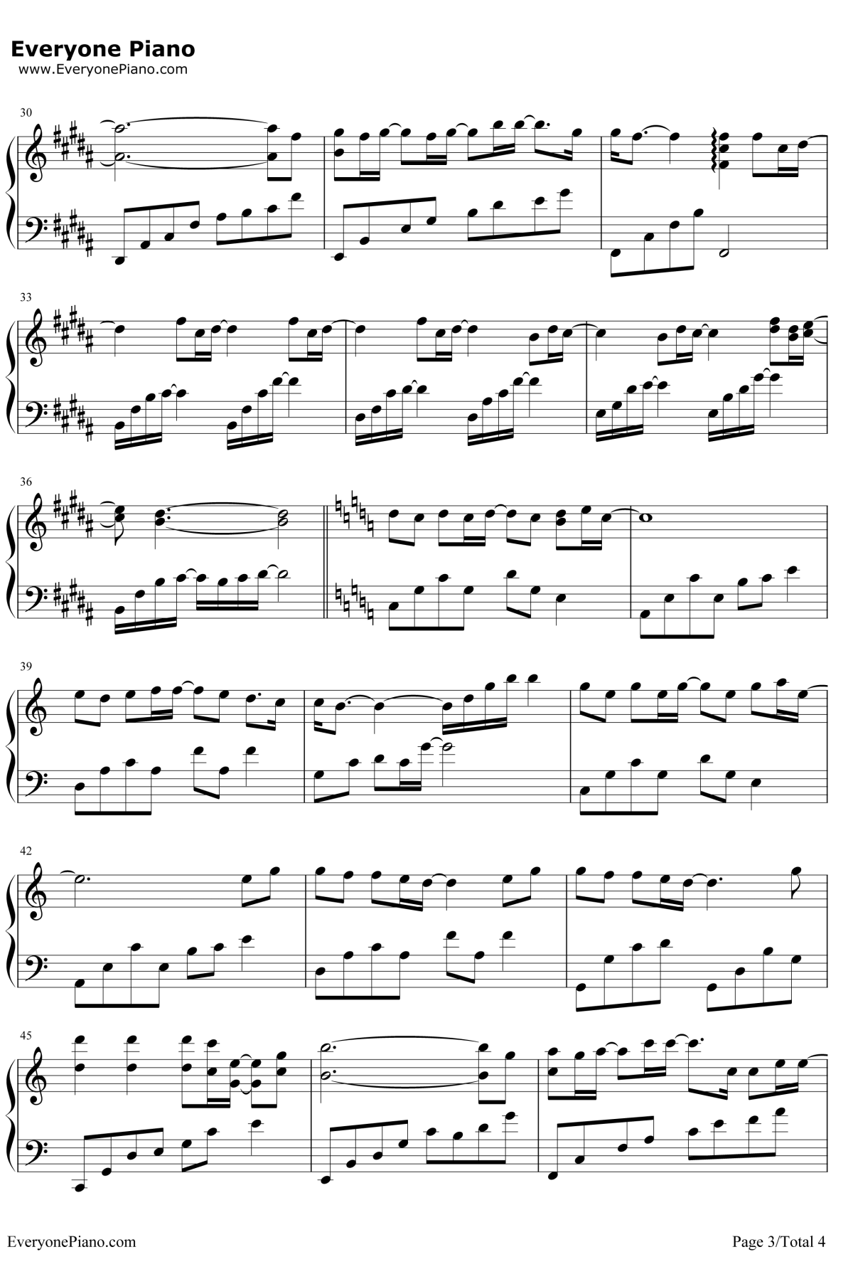 岁月钢琴谱-王菲/那英-如影随心主题曲3