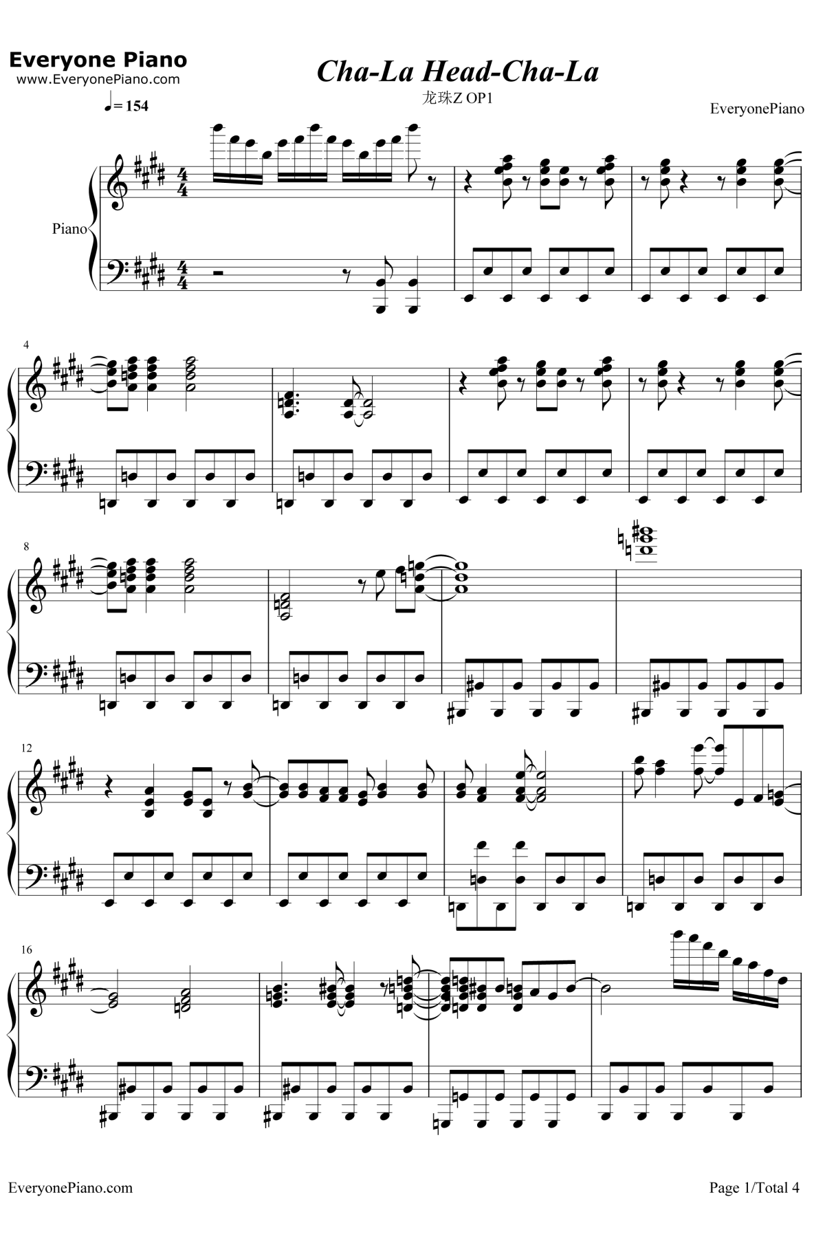 Cha钢琴谱-影山浩宣（影山ヒロノブ）1