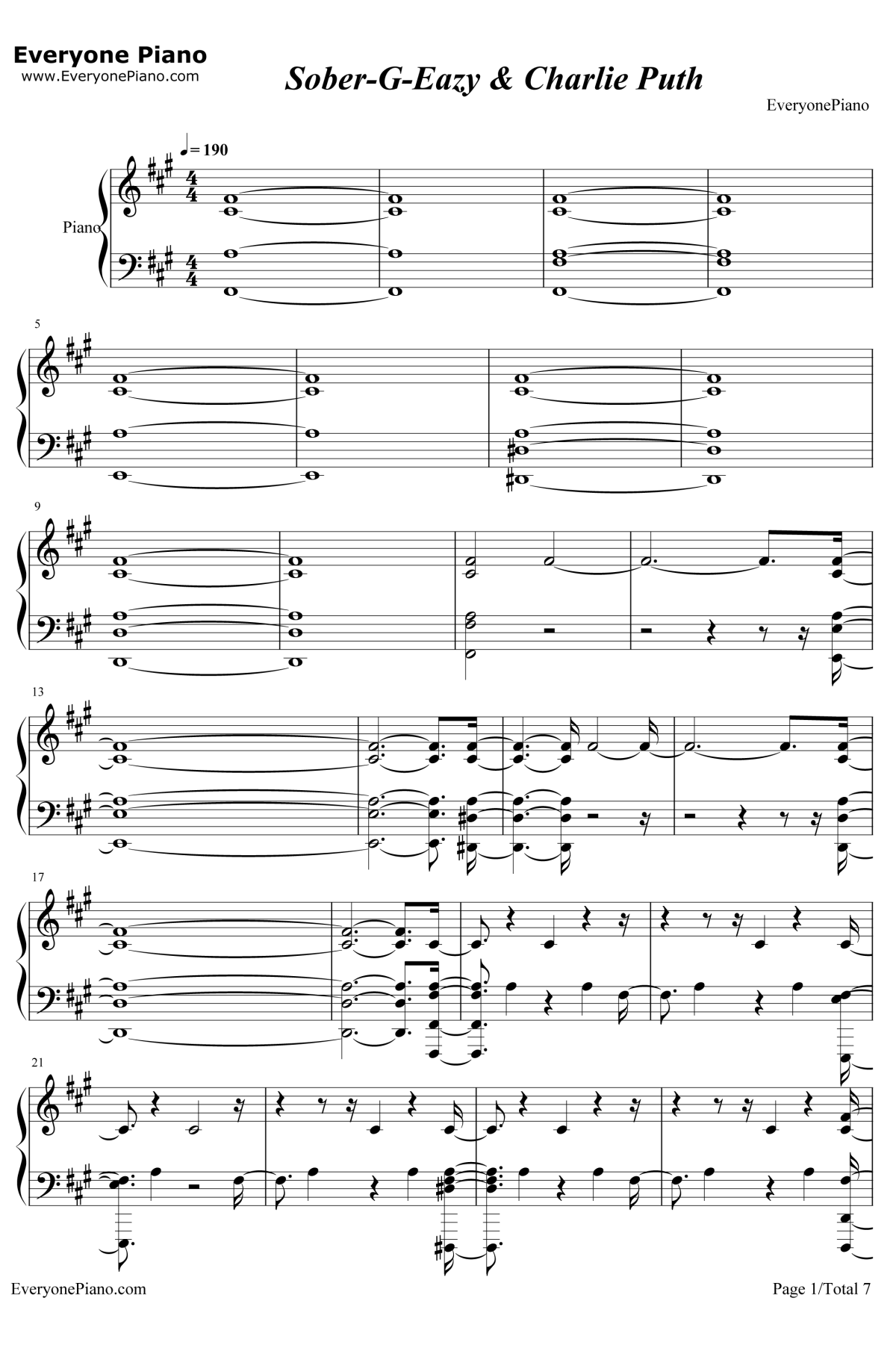 Sober钢琴谱-G-Eazy / Charlie Puth1