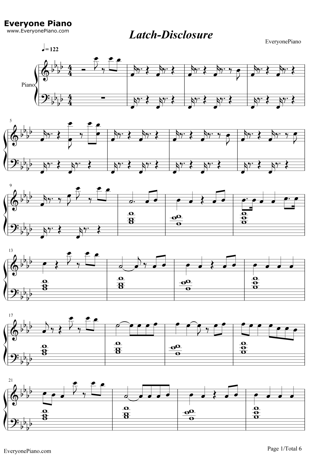 Latch钢琴谱-Disclosure Sam Smith1