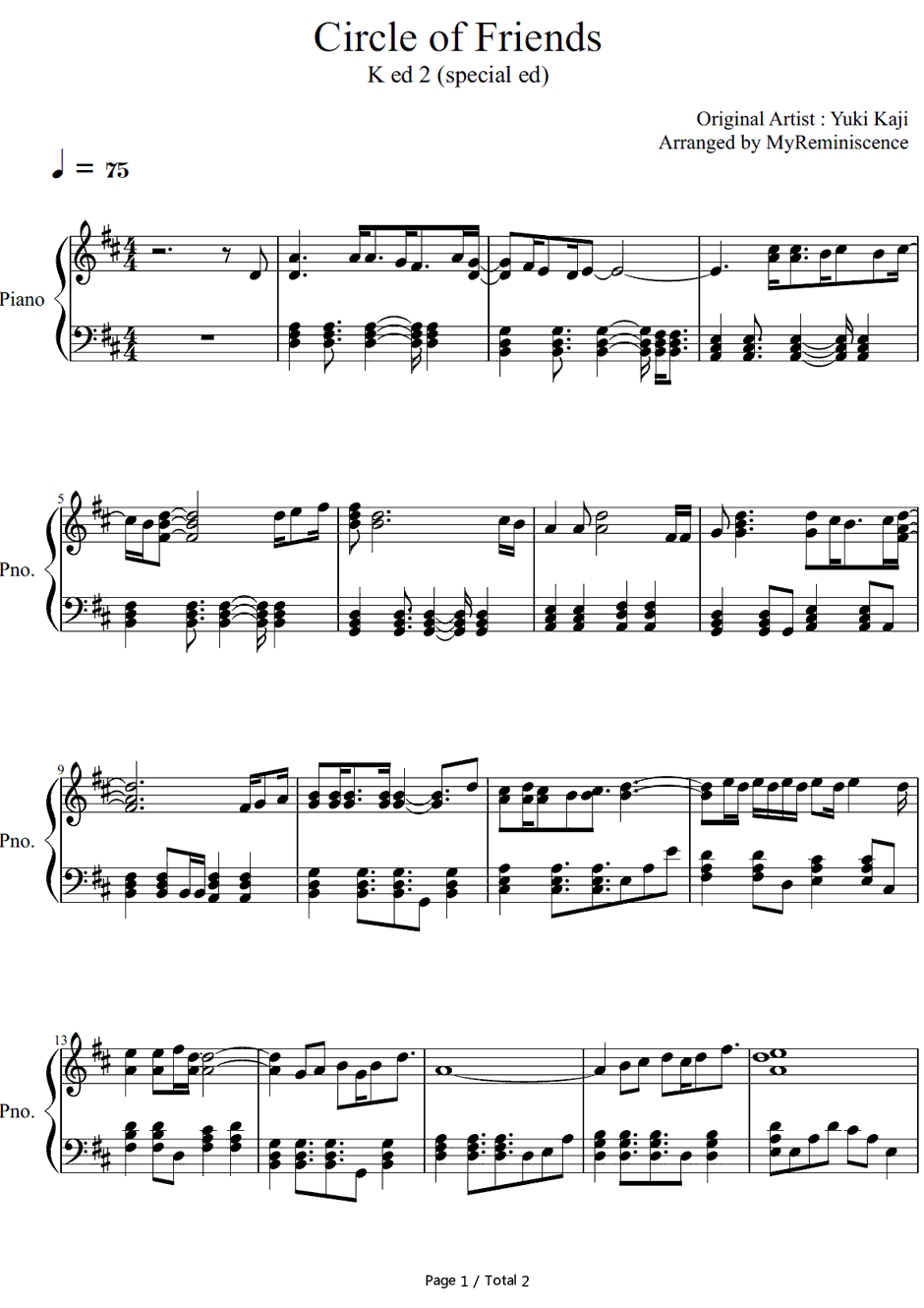 Circle of Friends钢琴谱-十束多多良（梶裕贵）-KED21