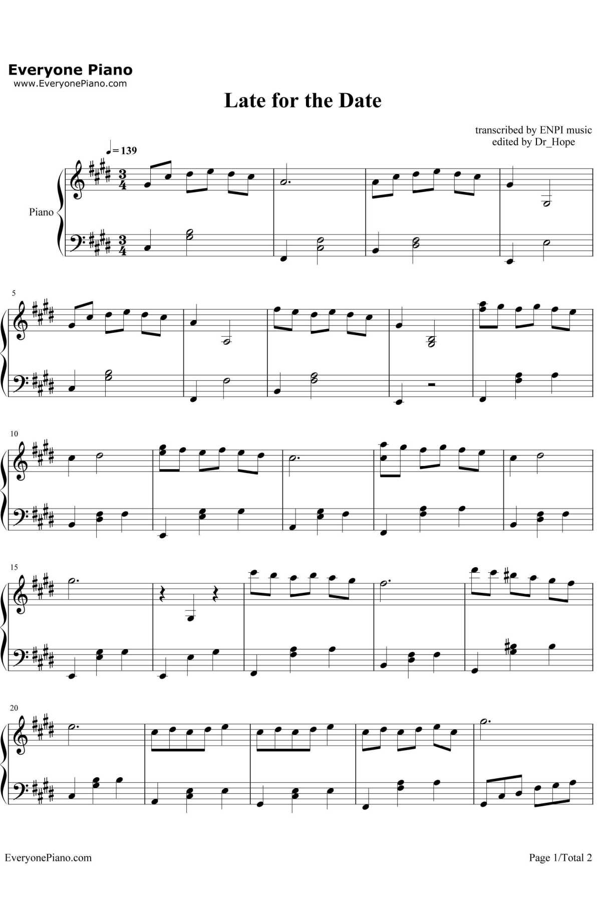 Late For The Date钢琴谱-JustinHurwitz-《爱乐之城》人物主题曲1