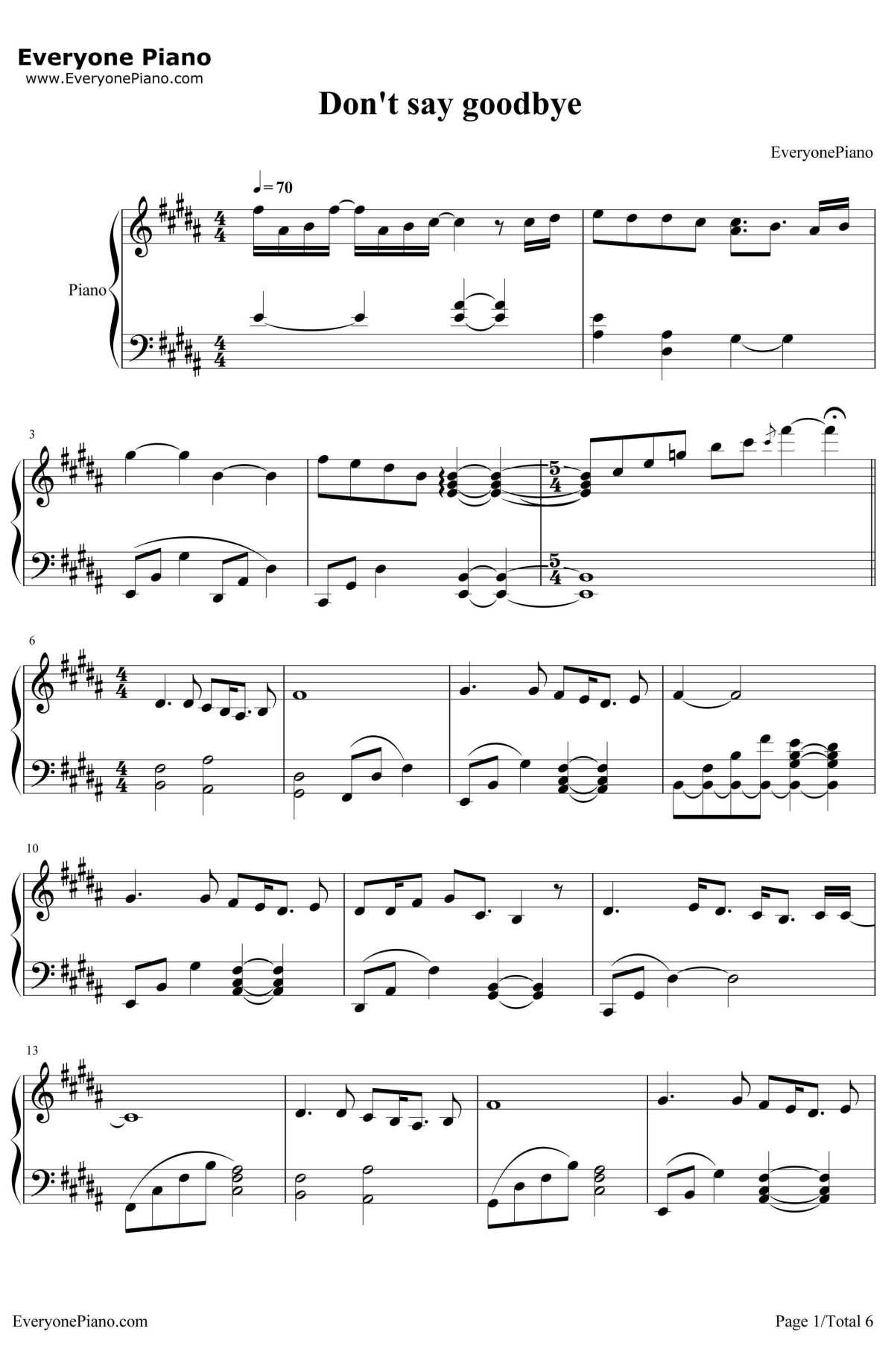 Don't Say Goodbye钢琴谱--东方神起1