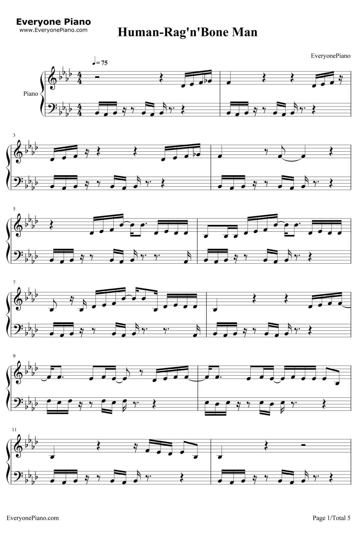 Human钢琴谱-Rag'n'BoneMan1