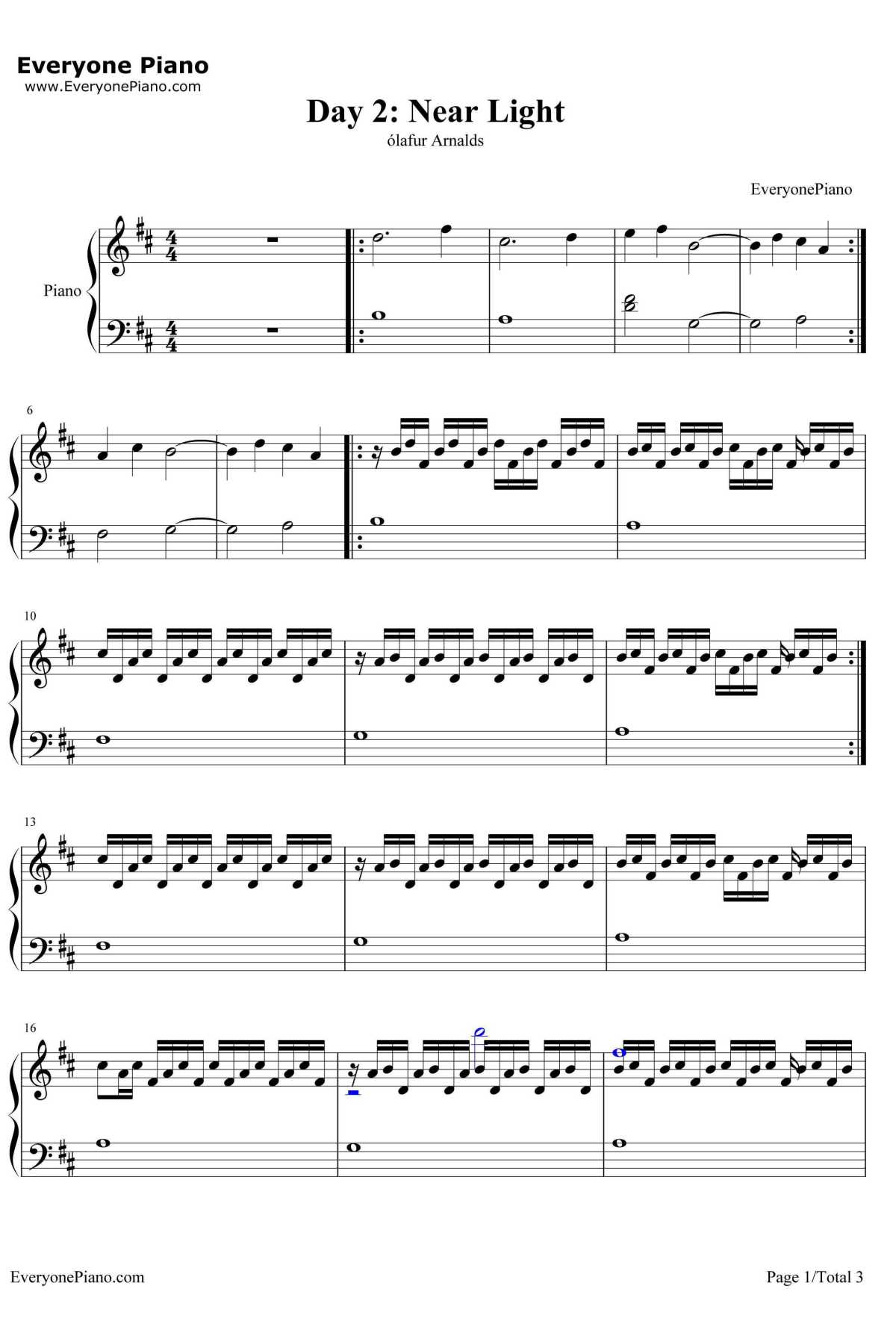 Day 2 Near Light钢琴谱-ólafurArnalds1