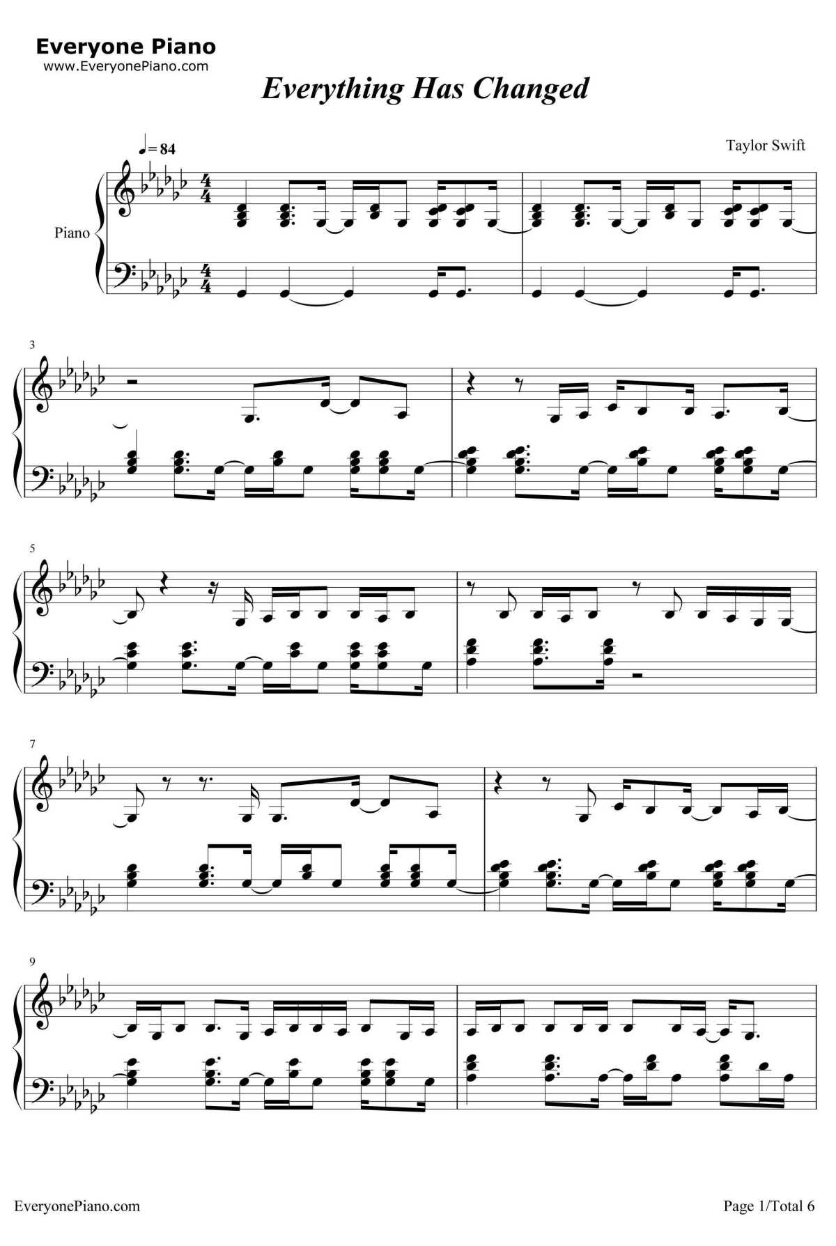 Everything Has Changed钢琴谱-TaylorSwift1
