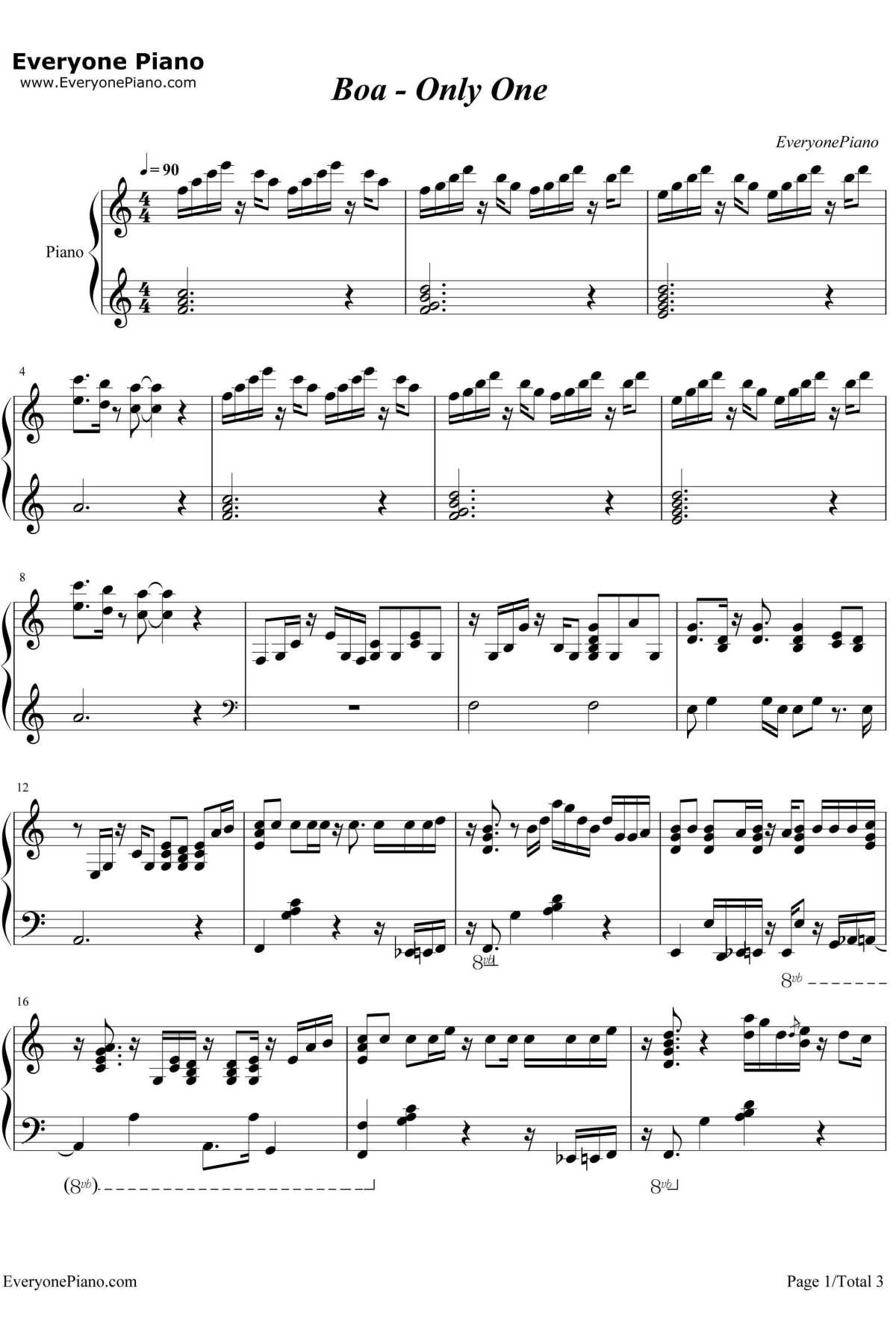 Only One钢琴谱-BoA（宝儿）1