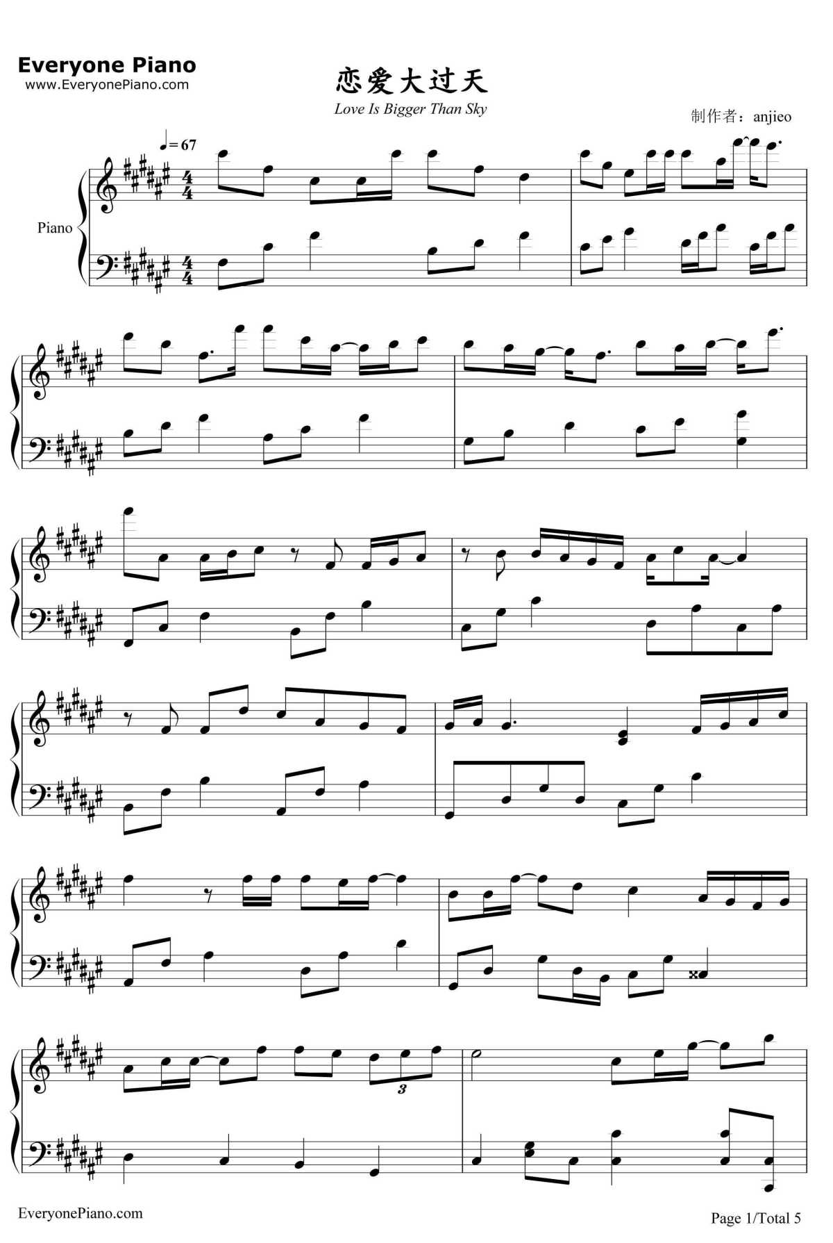 恋爱大过天钢琴谱-Twins1