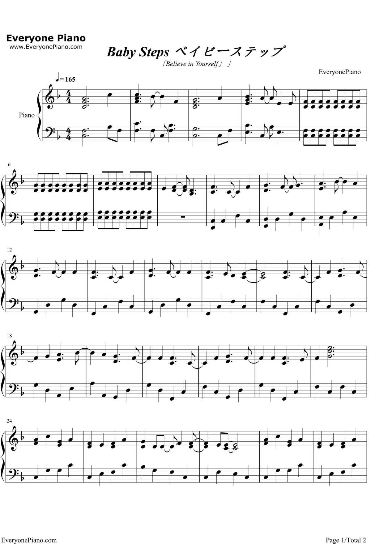 Believe In Yourself钢琴谱-阿部真央-《BabySteps~网球优等生~》OP1