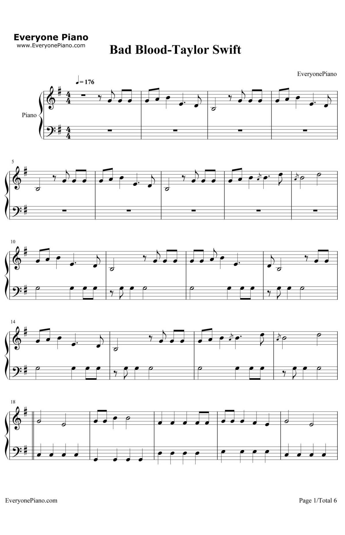 Bad Blood钢琴谱-TaylorSwift1