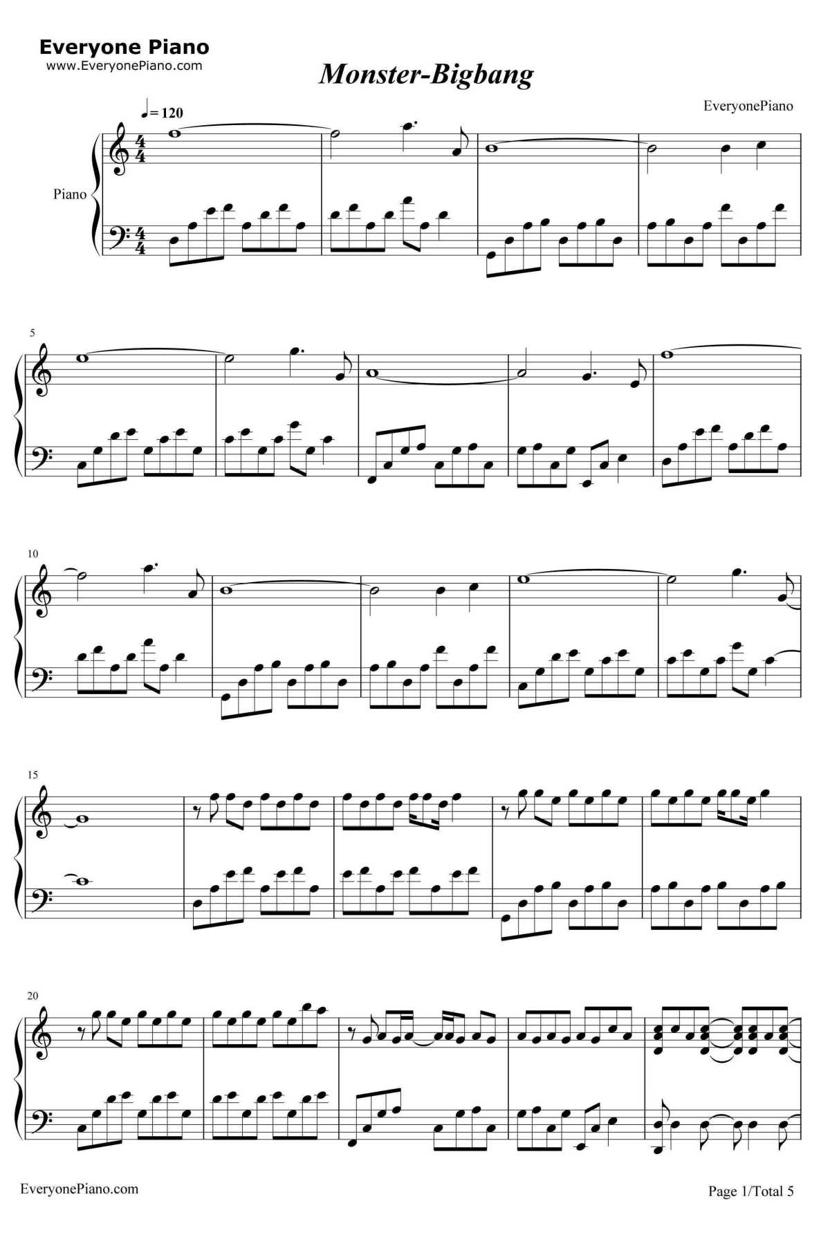 Monster钢琴谱-BigBangBigBang1