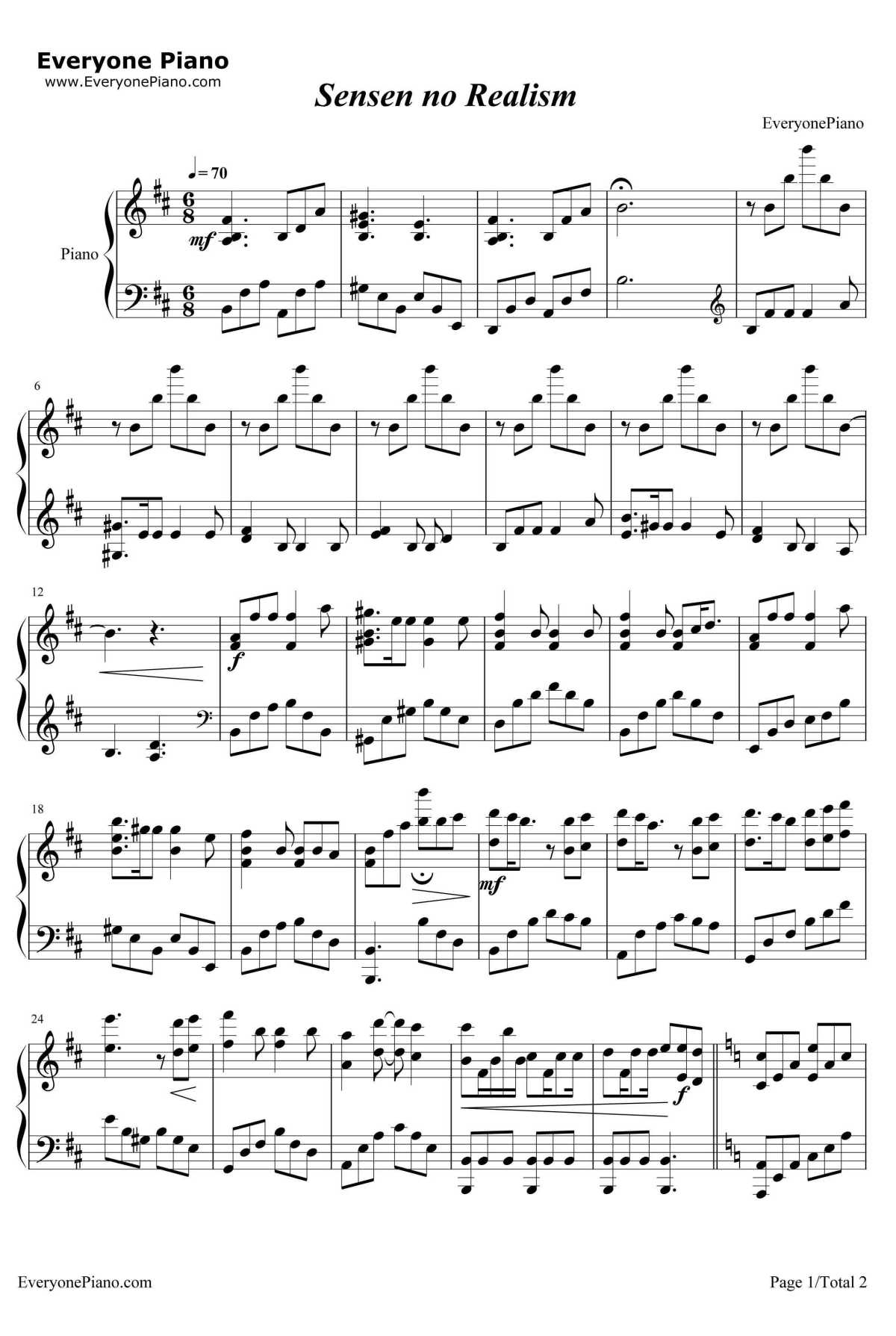 戦線のリアリズム钢琴谱-新菜まこ-TV动画《幼女战记》ED1