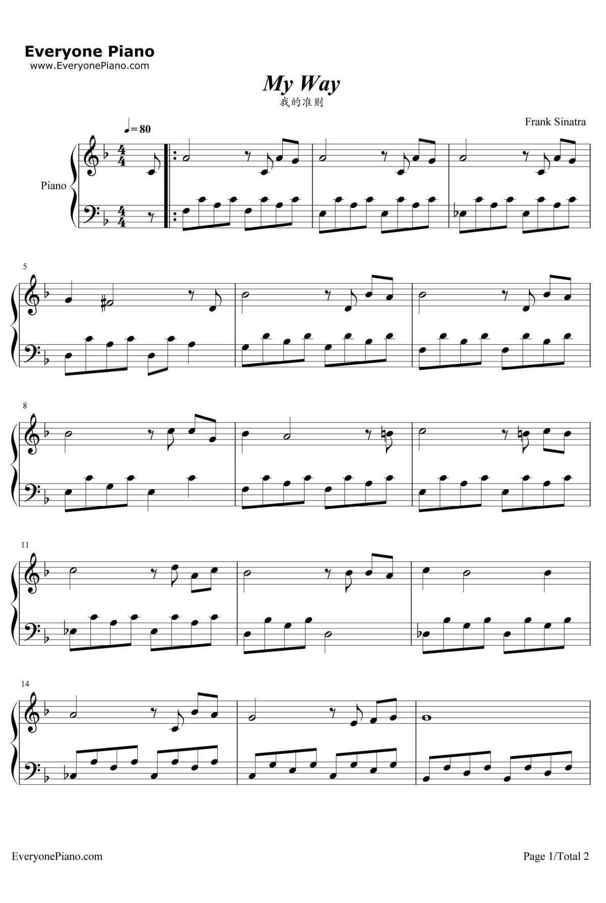 我的准则钢琴谱-弗兰克·辛纳屈1