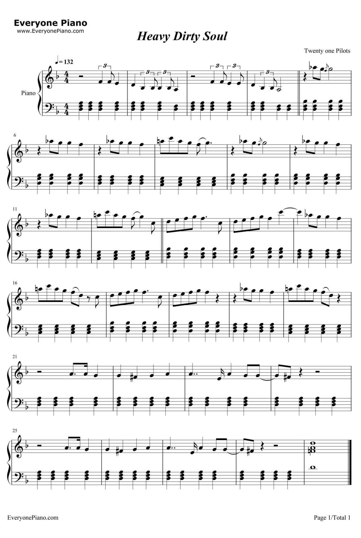 Heavy Dirty Soul钢琴谱-TwentyOnePilots1