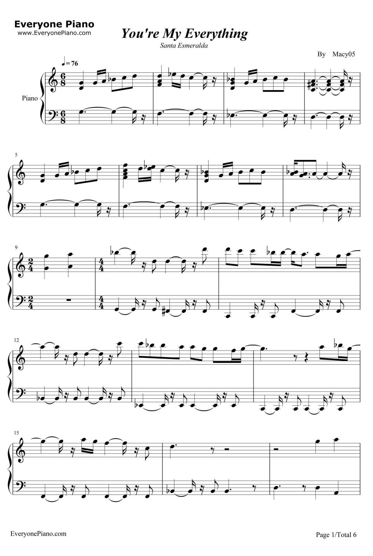 You're My Everything钢琴谱-SantaEsmeralda-《天台爱情》插曲1