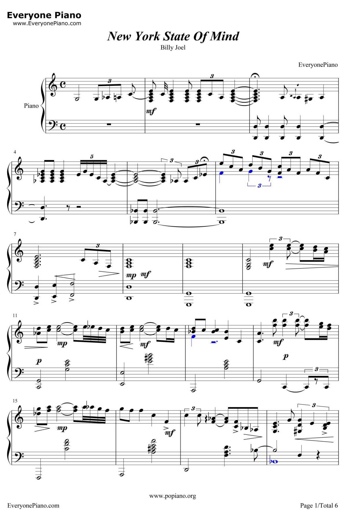 New York State Of Mind钢琴谱-BillyJoel-比利·乔尔1