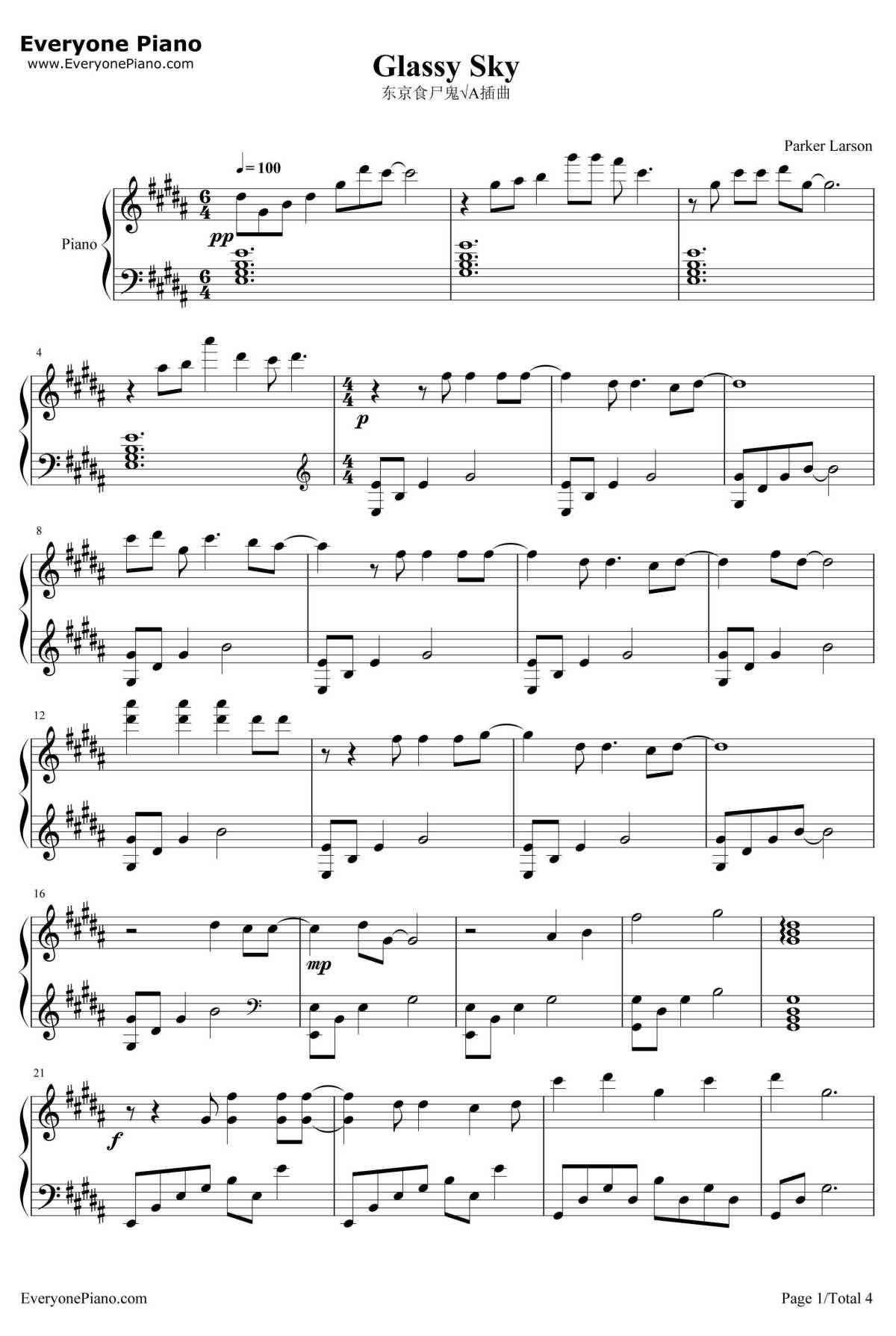 Glassy Sky钢琴谱-DonnaBurke-东京食尸鬼√A插曲1