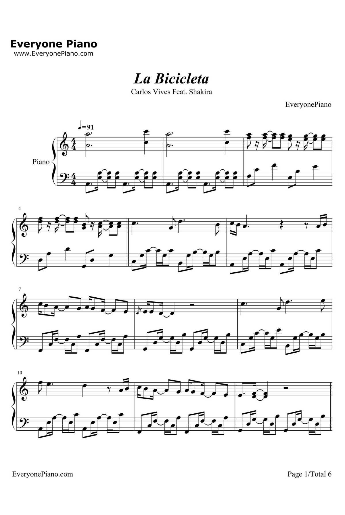 La Bicicleta钢琴谱-CarlosVivesft.Shakira1