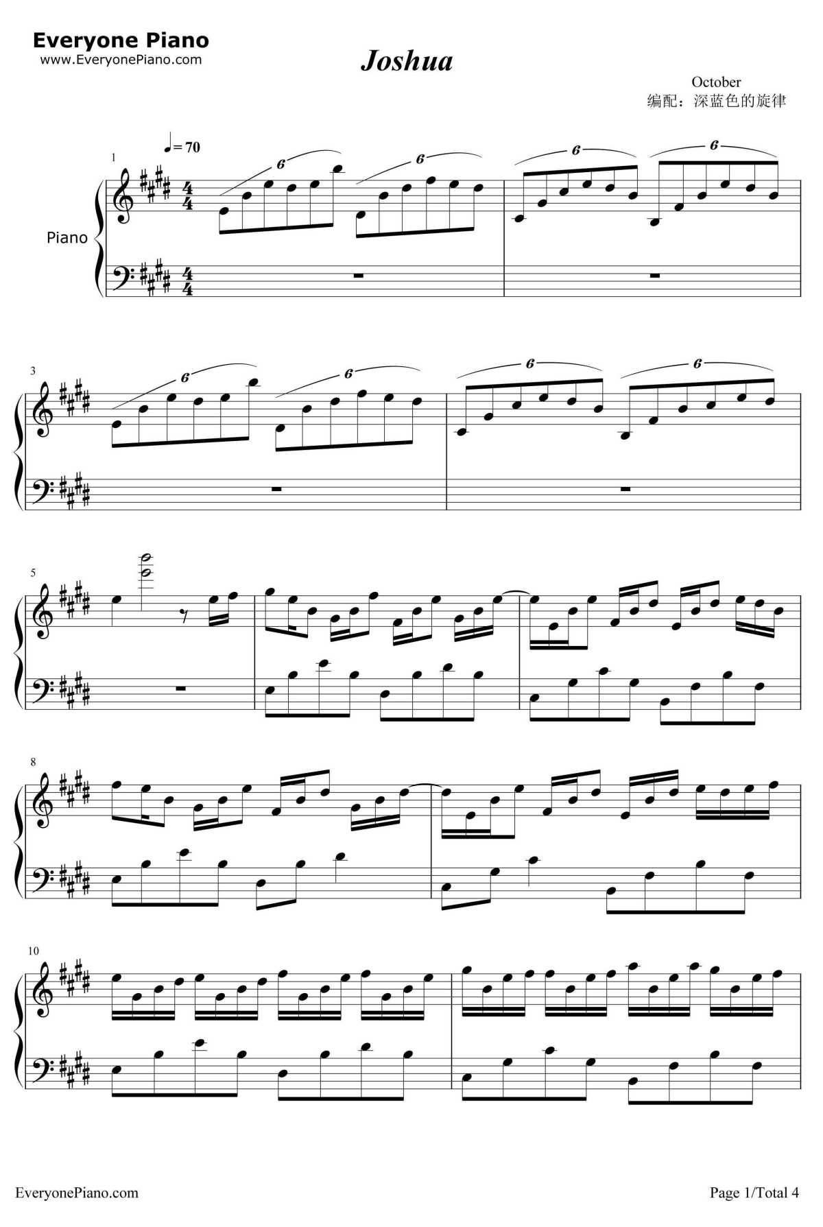 Joshua钢琴谱--October1