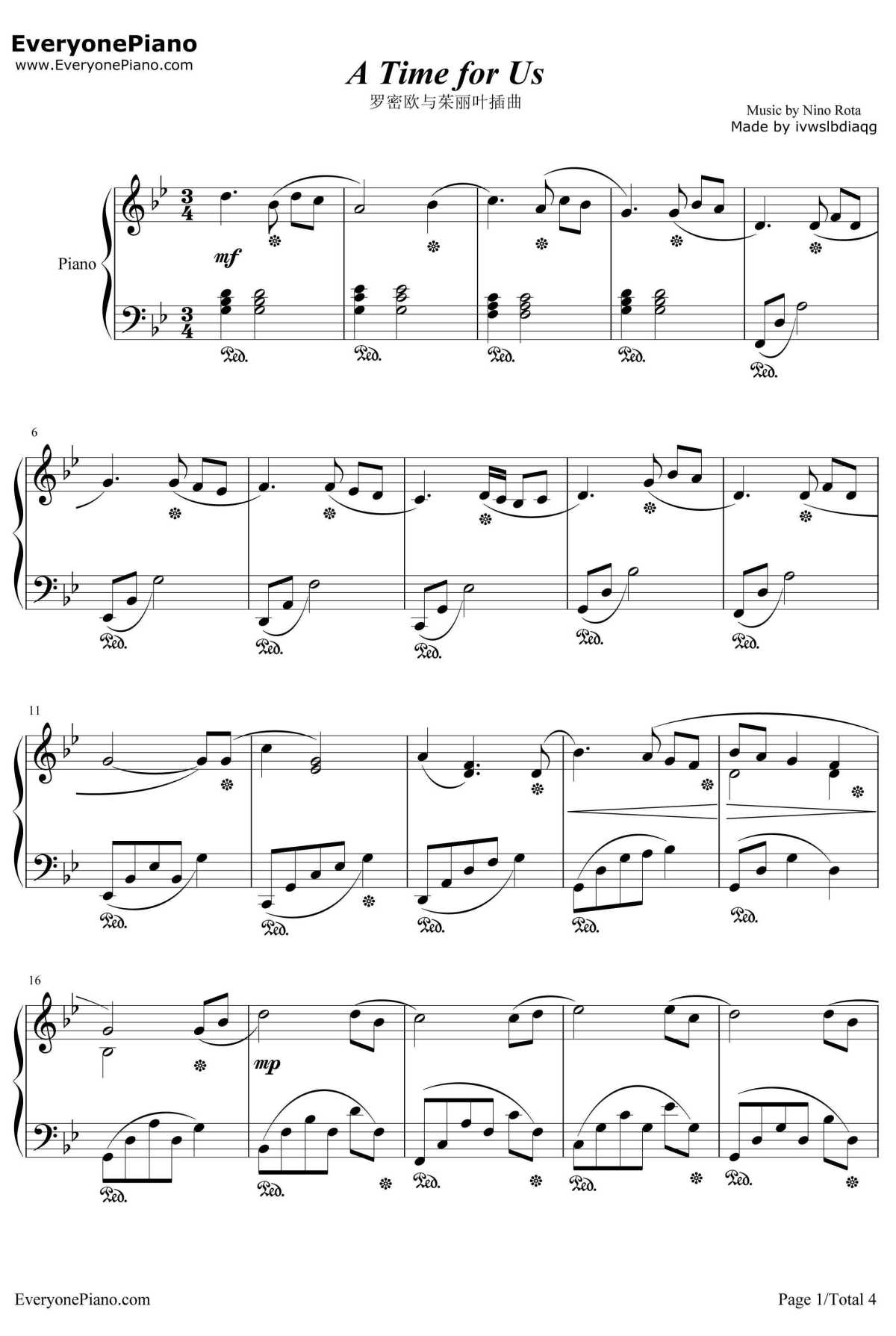 A Time For Us钢琴谱-AndyWilliams-罗密欧与茱丽叶插曲1