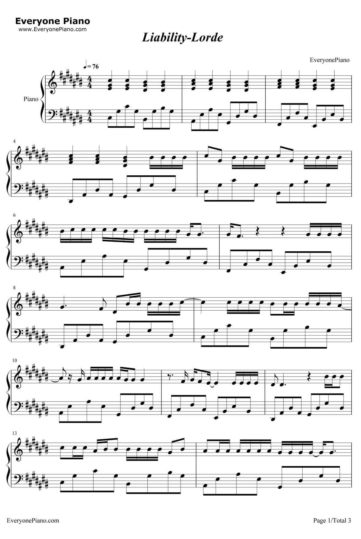 Liability钢琴谱-Lorde1