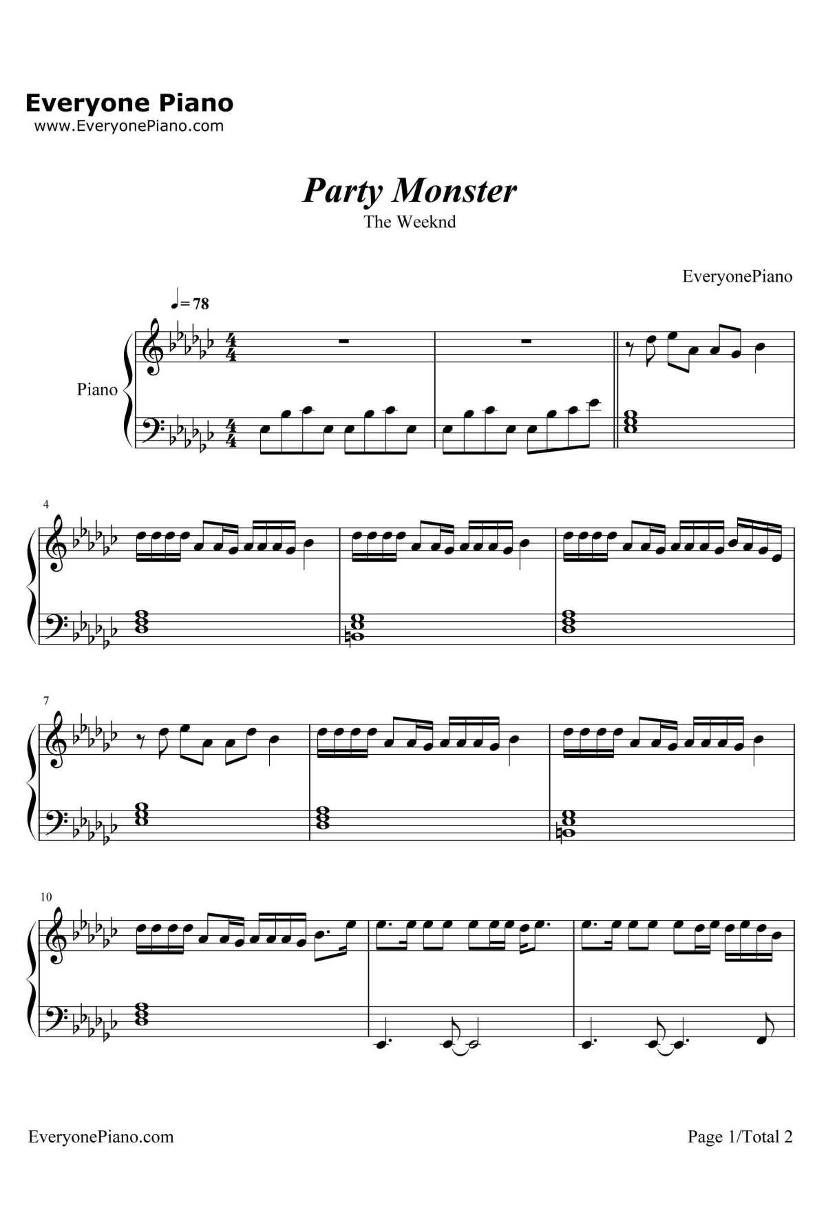 Party Monster钢琴谱-TheWeeknd1