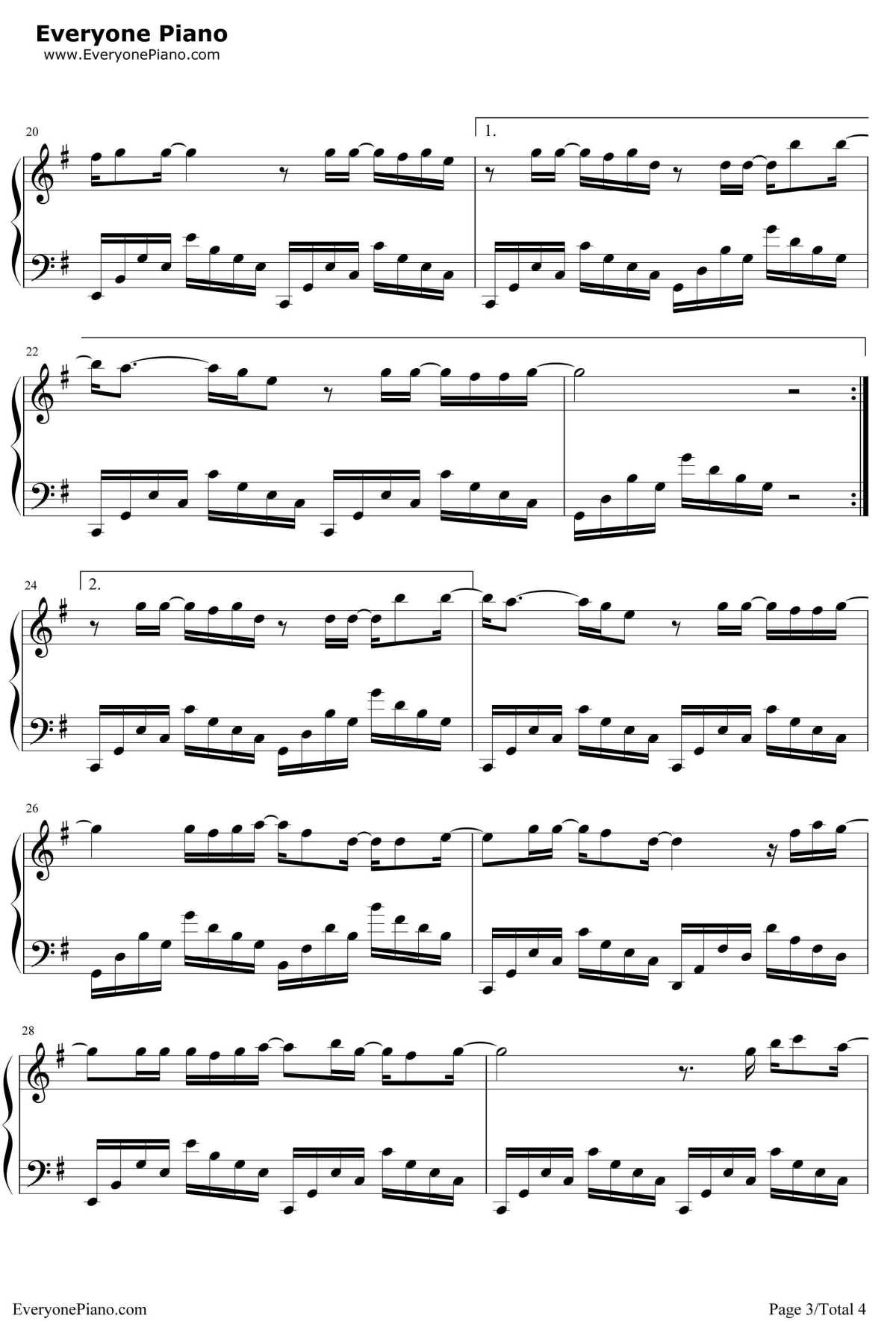 舍不得钢琴谱-弦子3