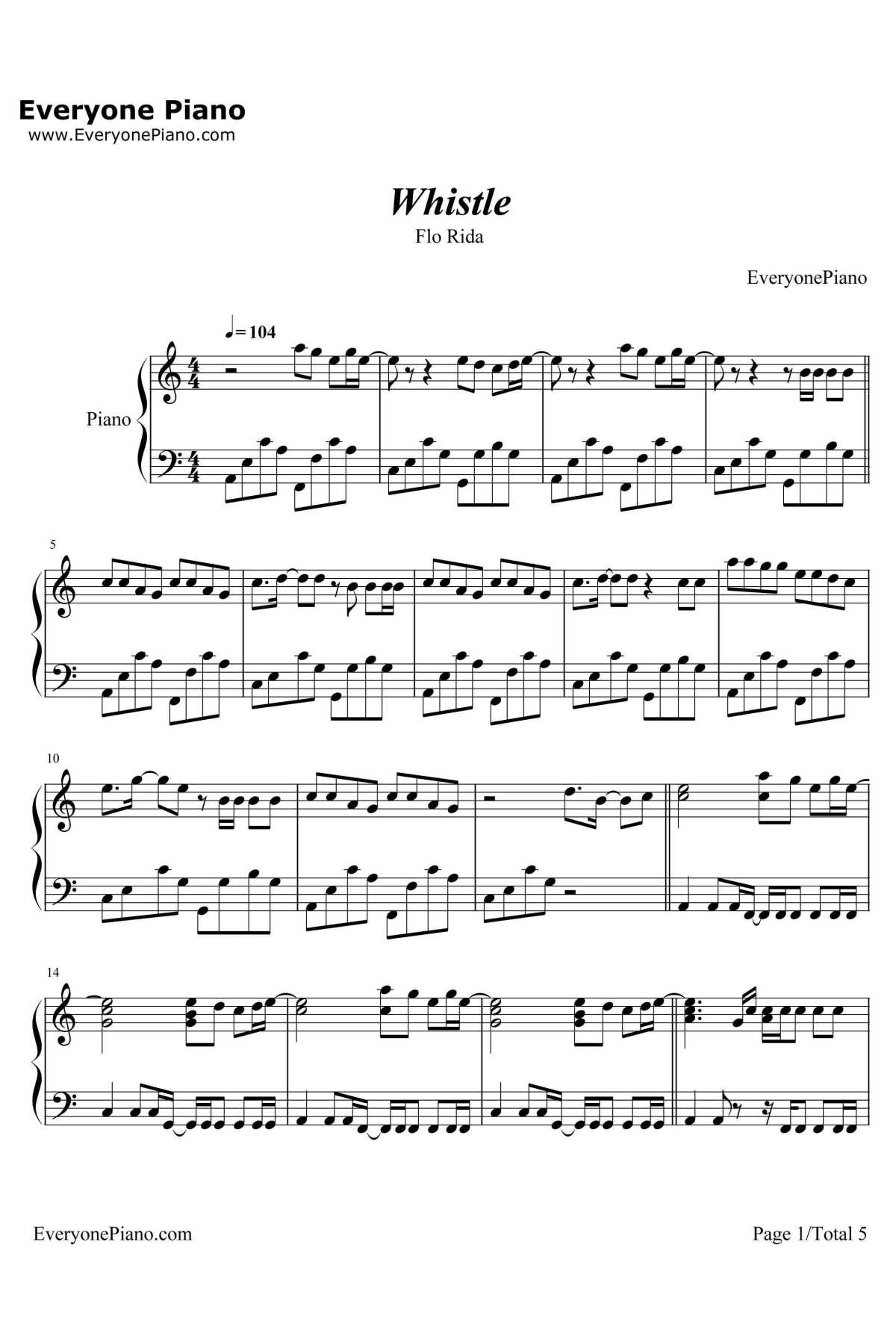 Whistle钢琴谱-FloRida1