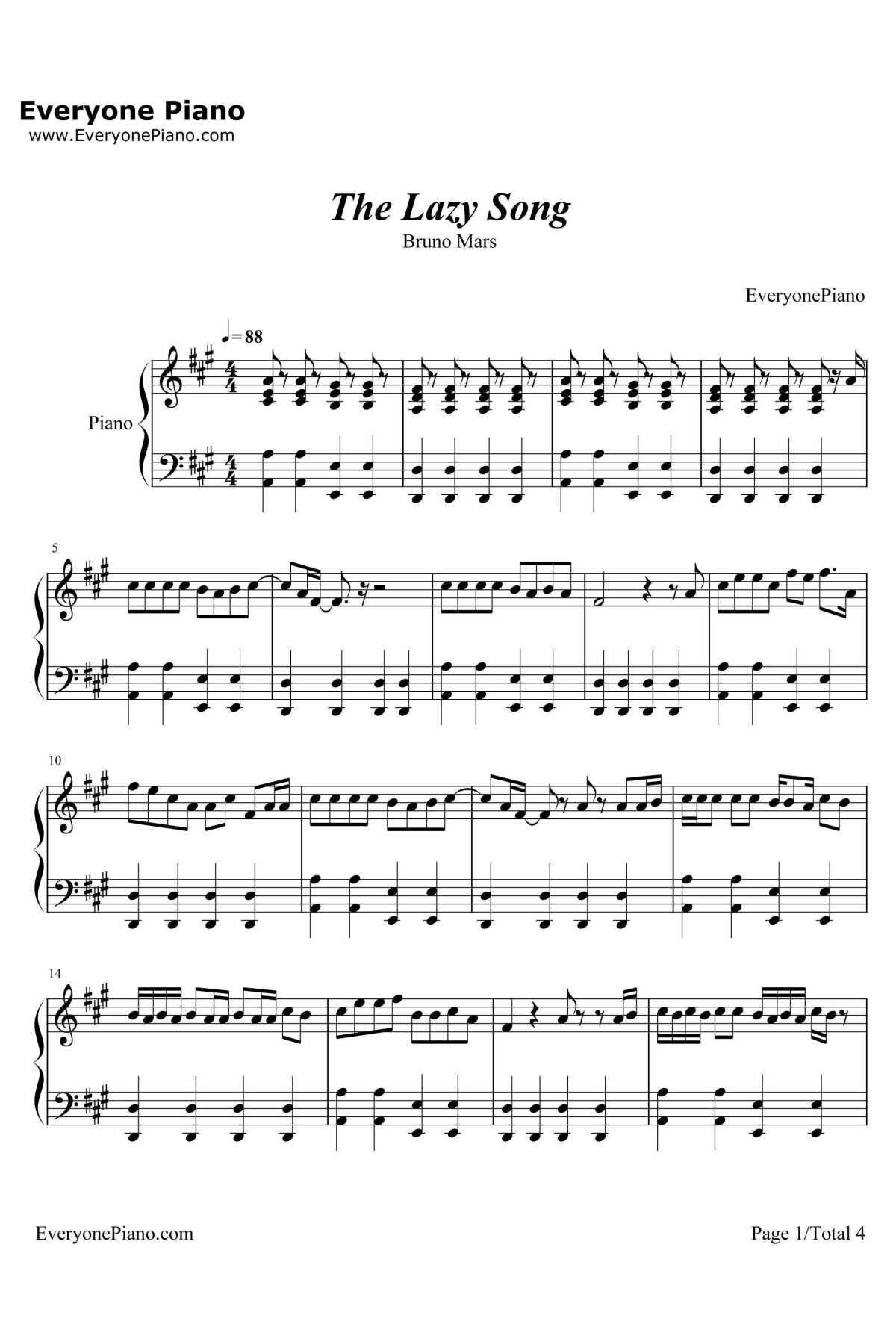 The Lazy Song钢琴谱-BrunoMars1
