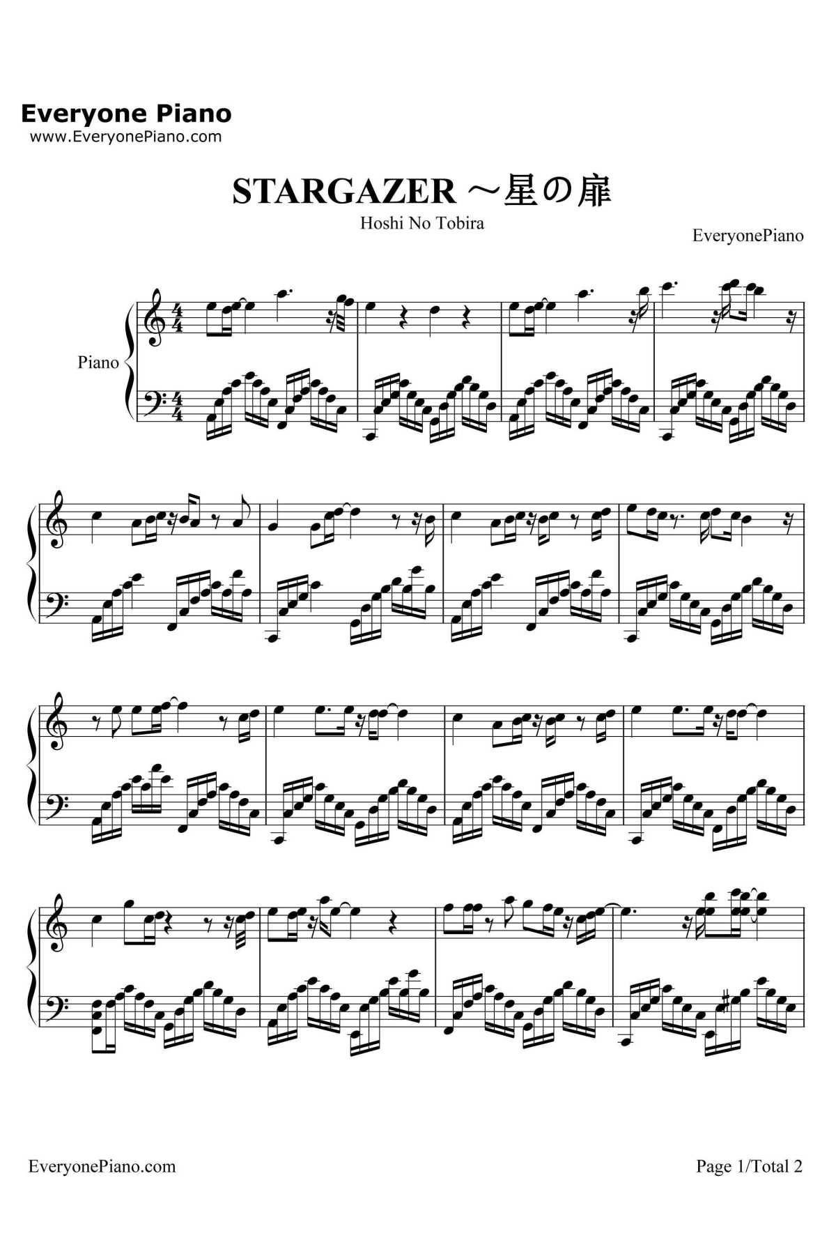 星之扉钢琴谱-根岸さとり-高达SEED观星者主题曲1