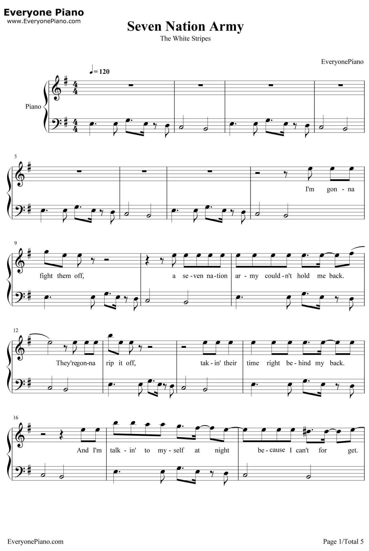 Seven Nation Army钢琴谱-TheWhiteStripes1