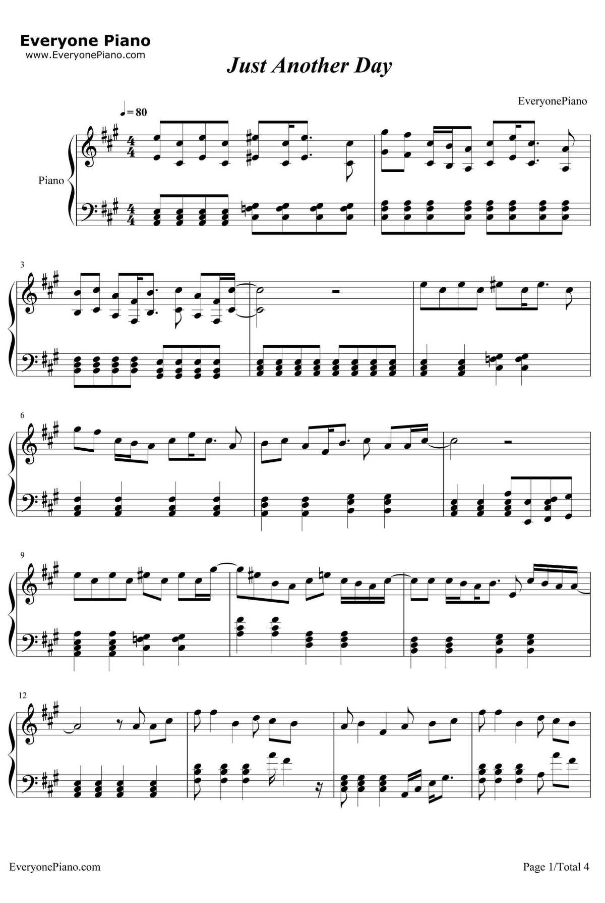 Just AnotherDay钢琴谱-LadyGaga1