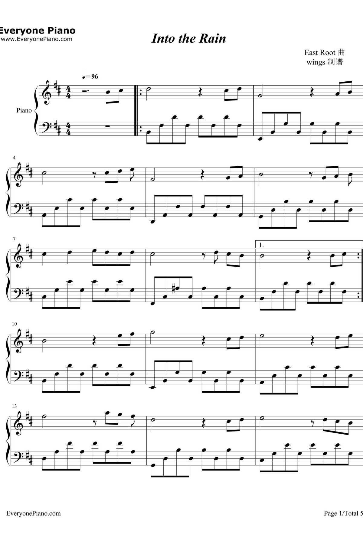 Into The Rain钢琴谱-EastRoot1