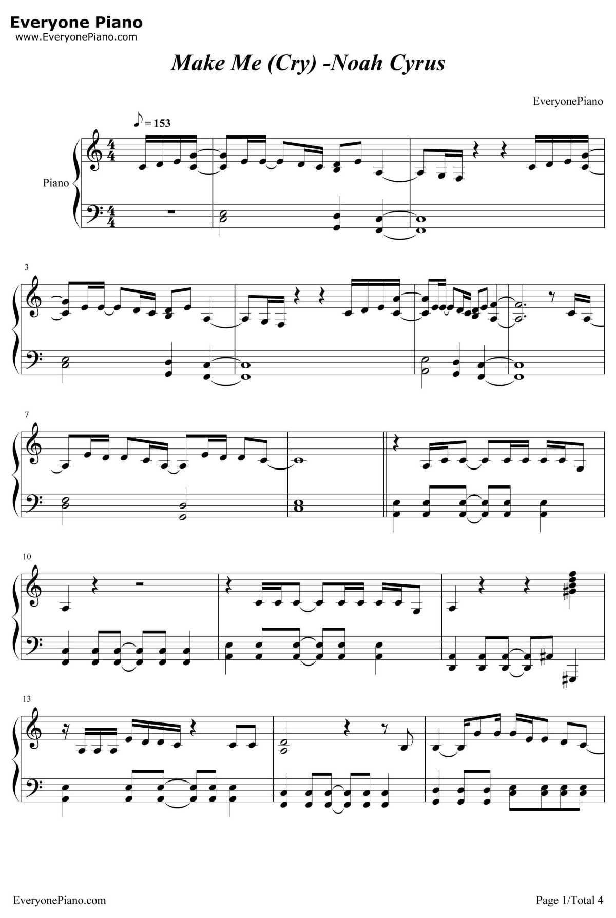 Make Me(Cry)钢琴谱-NoahCyrus1