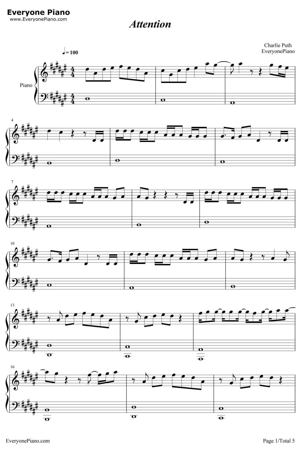 Attention钢琴谱-CharliePuth1