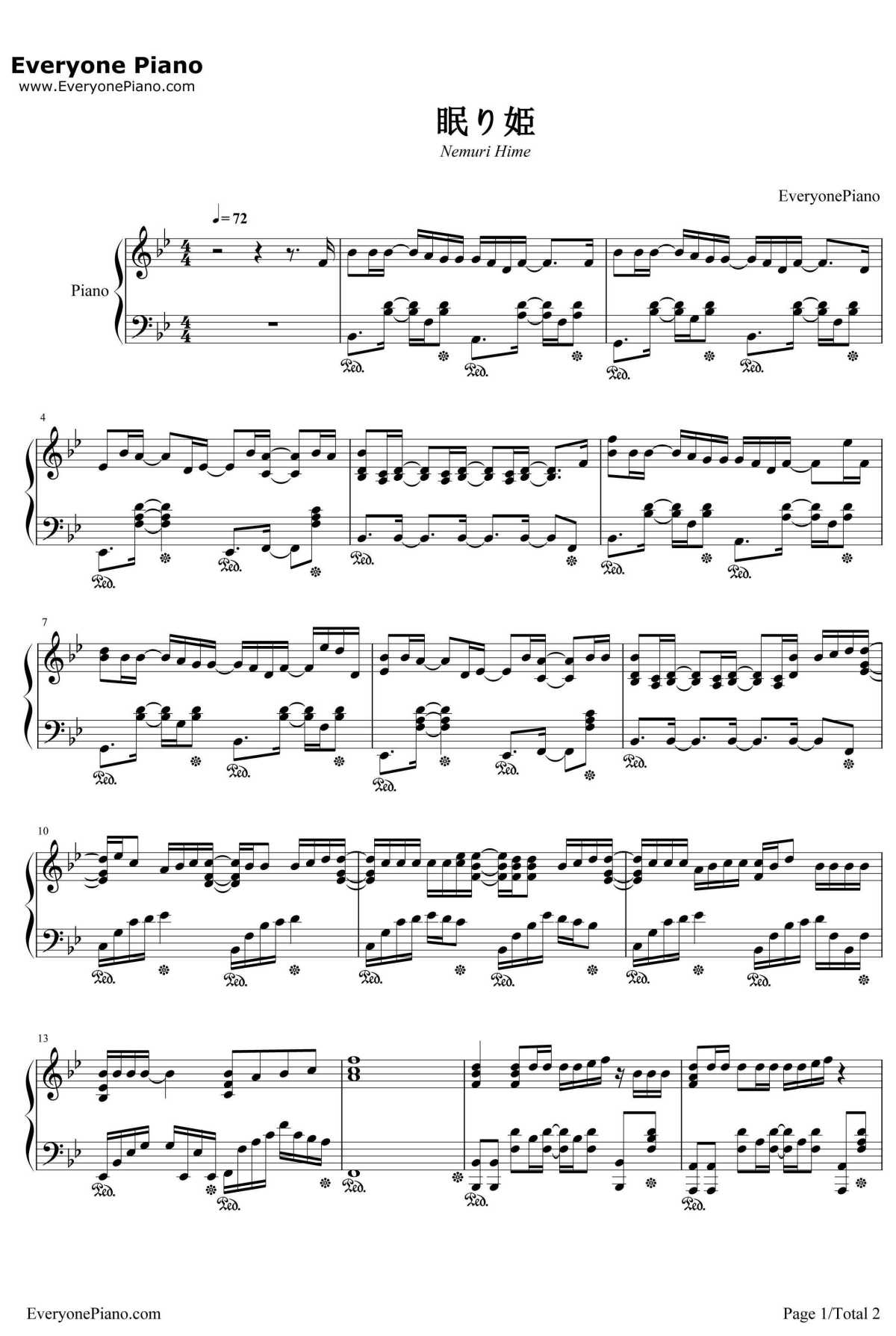 眠り姫钢琴谱-SEKAINOOWARI世界末日-SEKAINOOWARI1