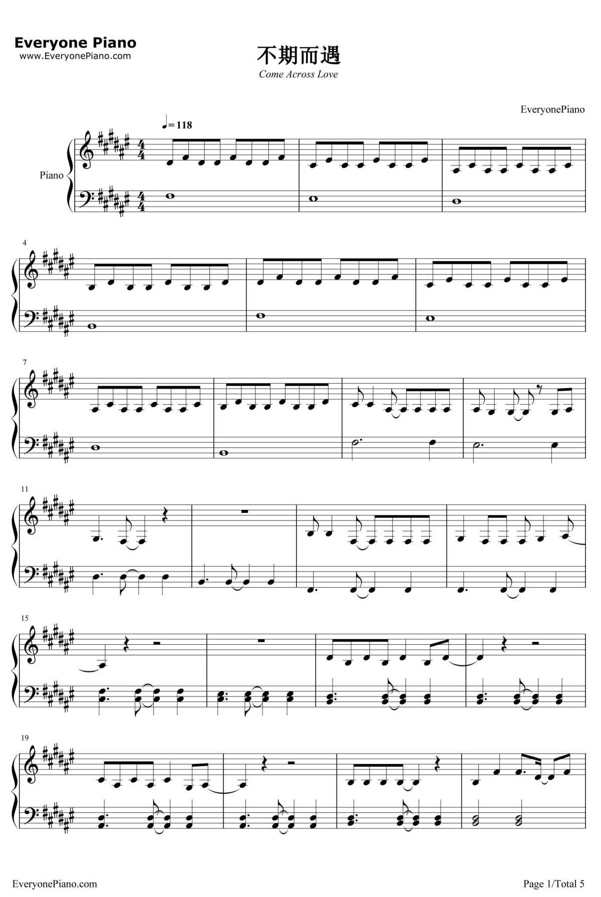 不期而遇钢琴谱-刘惜君-电影不期而遇主题曲1