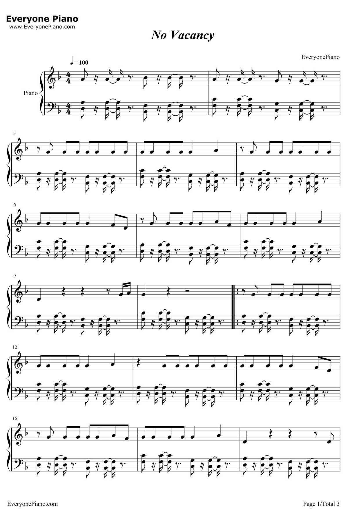 No Vacancy钢琴谱-OneRepublic1
