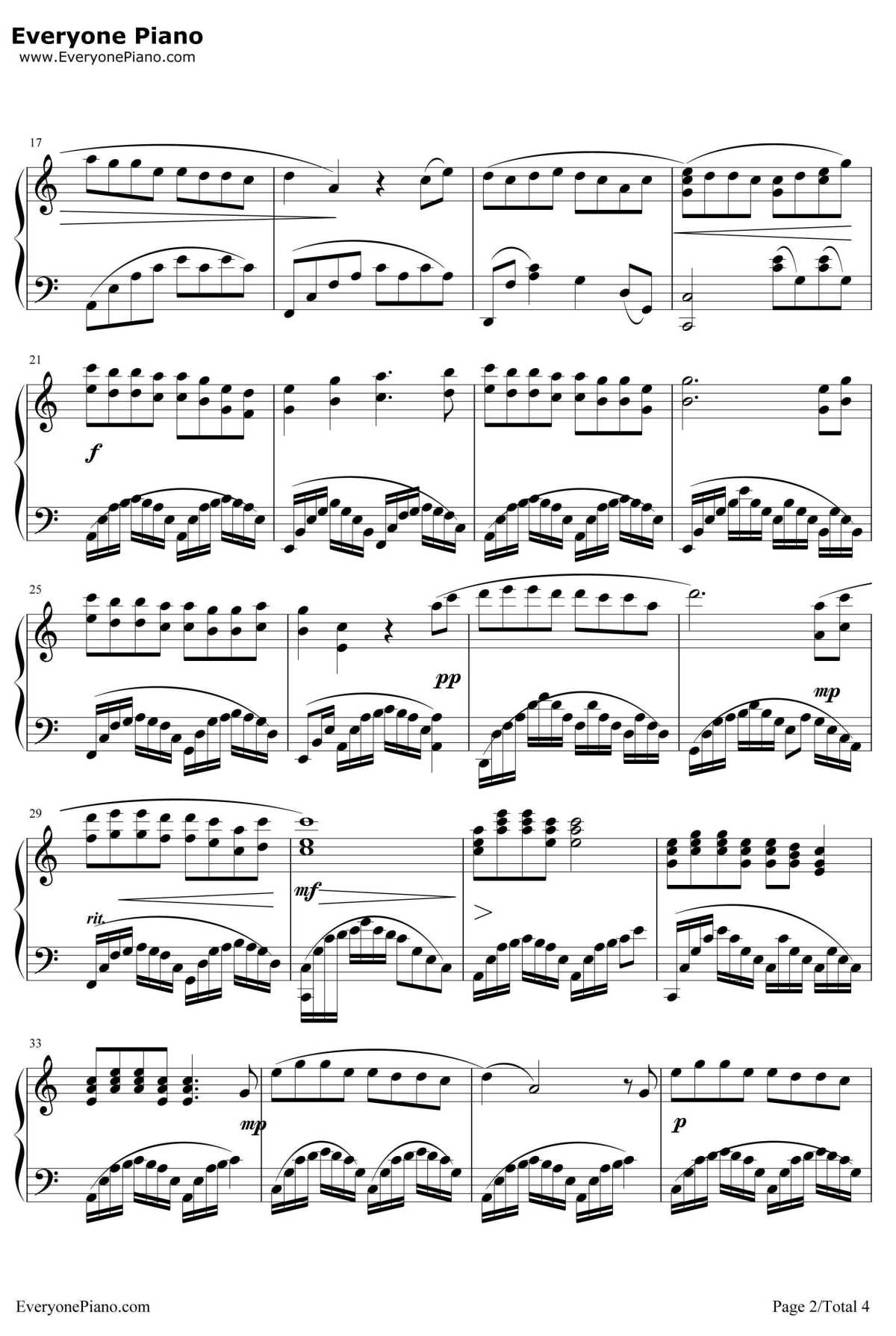 Colors of the Wind钢琴谱-VanessaWilliams　凡妮莎·威廉斯-风中奇缘主题曲2