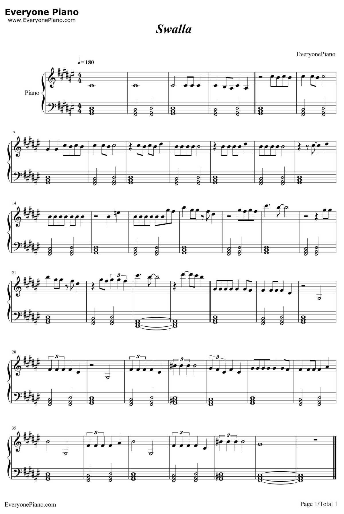 Swalla钢琴谱-JasonDerulo1